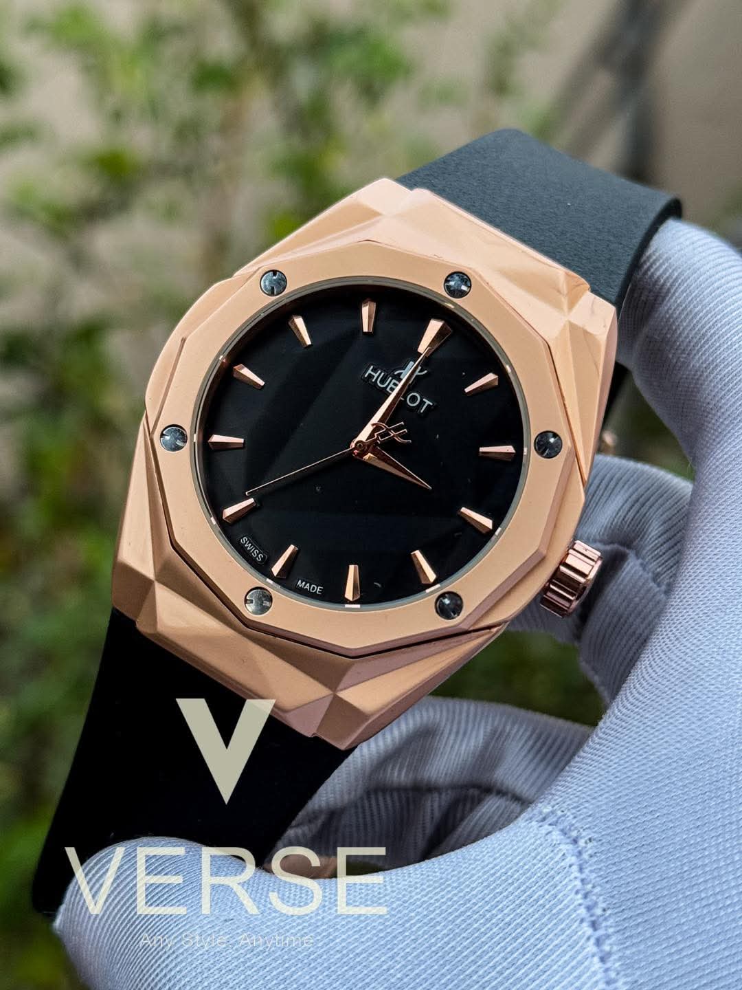 Hublot Orlinski Automatic Black Belt Rose Gold Case Black Dial AA