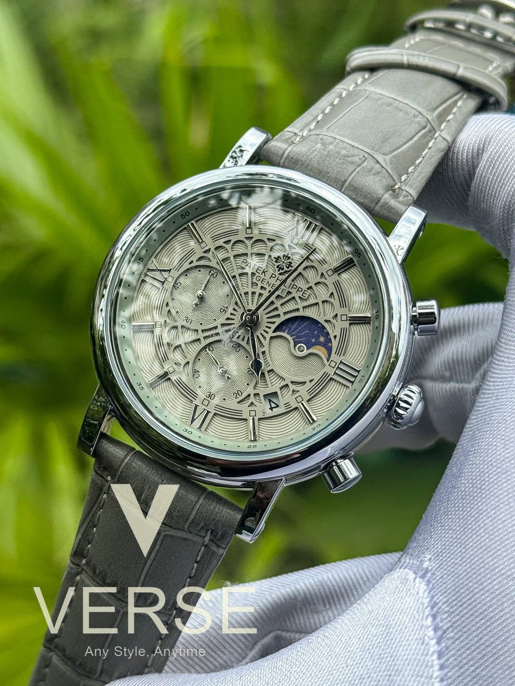 Patek Philippe Chronograph Moonphase Grey Belt Spider Grey Dial AA