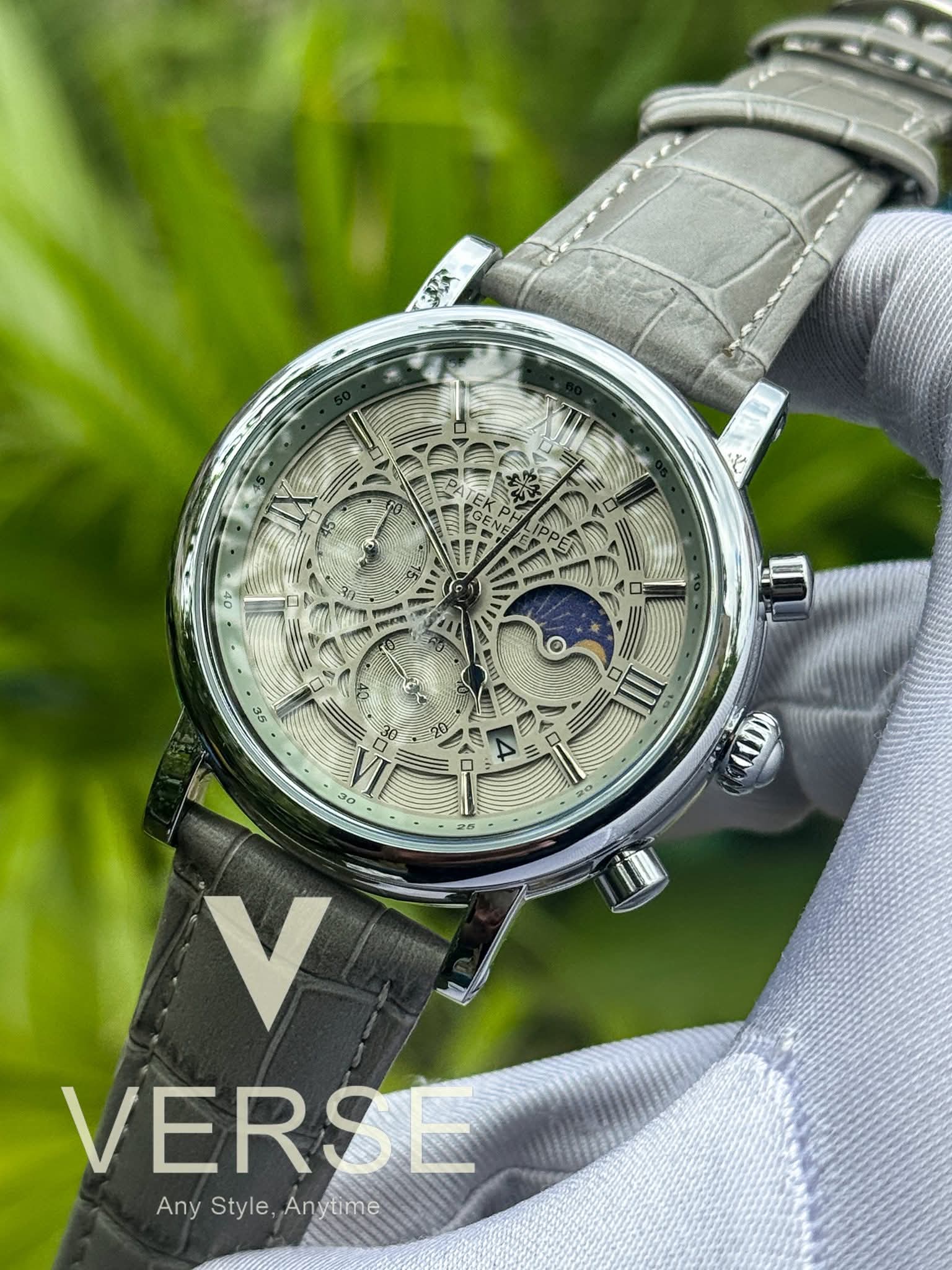 Patek Philippe Chronograph Moonphase Grey Belt Spider Grey Dial AA