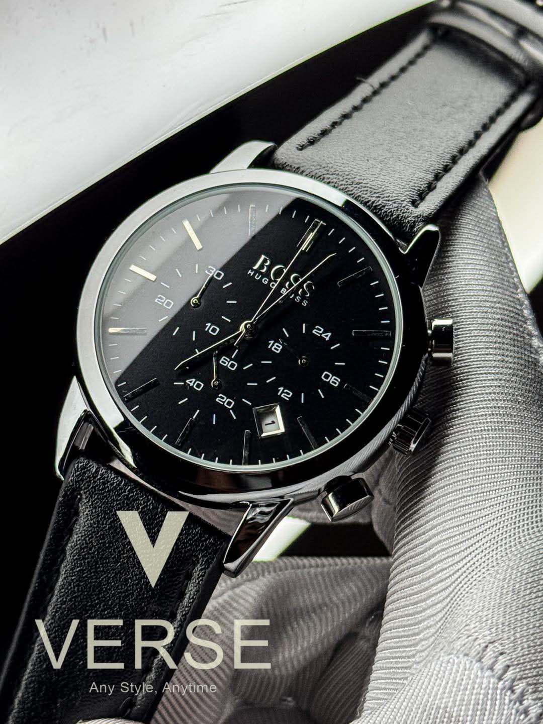 Hugo Boss Trace Chronograph Black Belt Silver Case AA