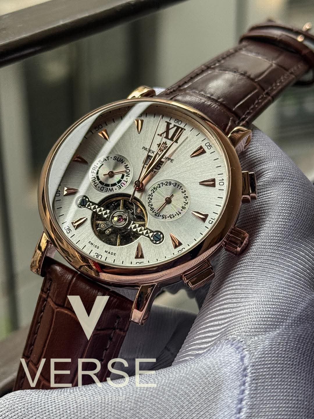 Patek Philippe Flywheel Complication Brown Belt Rose-Gold Case AA