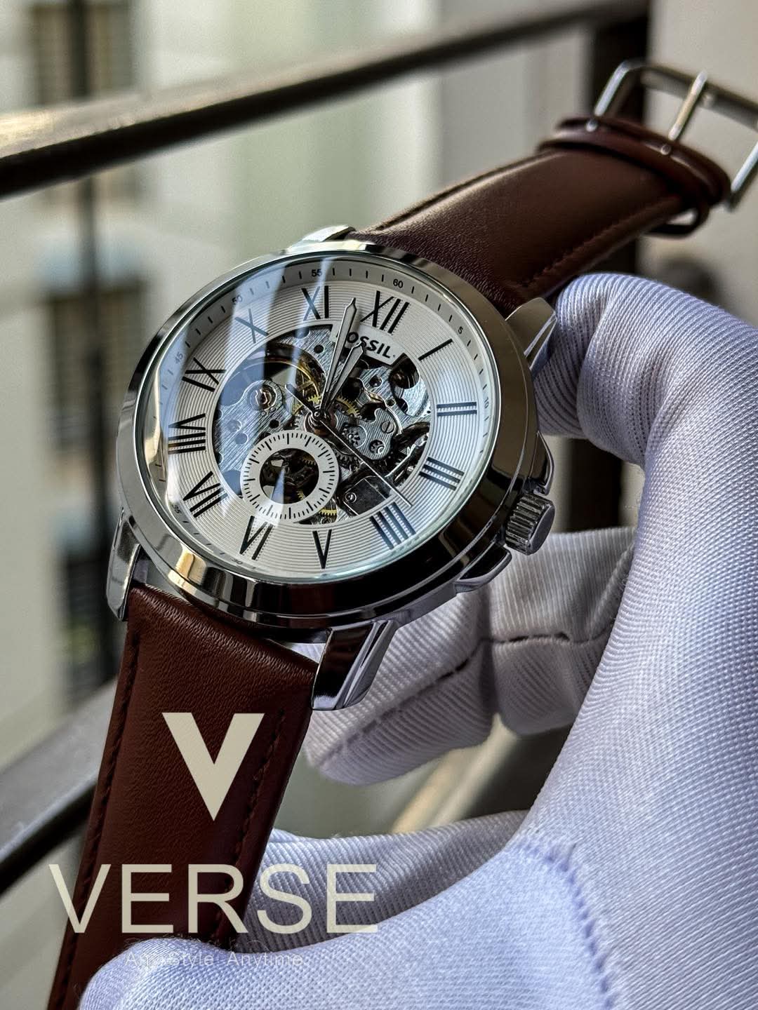 Fossil Grant Automatic Brown Belt White Dial AA