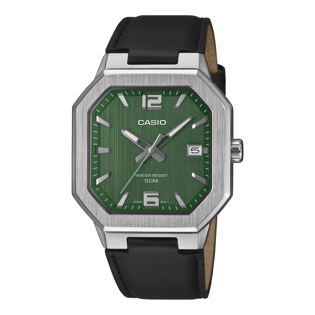 Casio MTP-B195L-3AV Octagonal Sport Green Dial Men's Leather Watch | Casio MTP-B195L-3AV