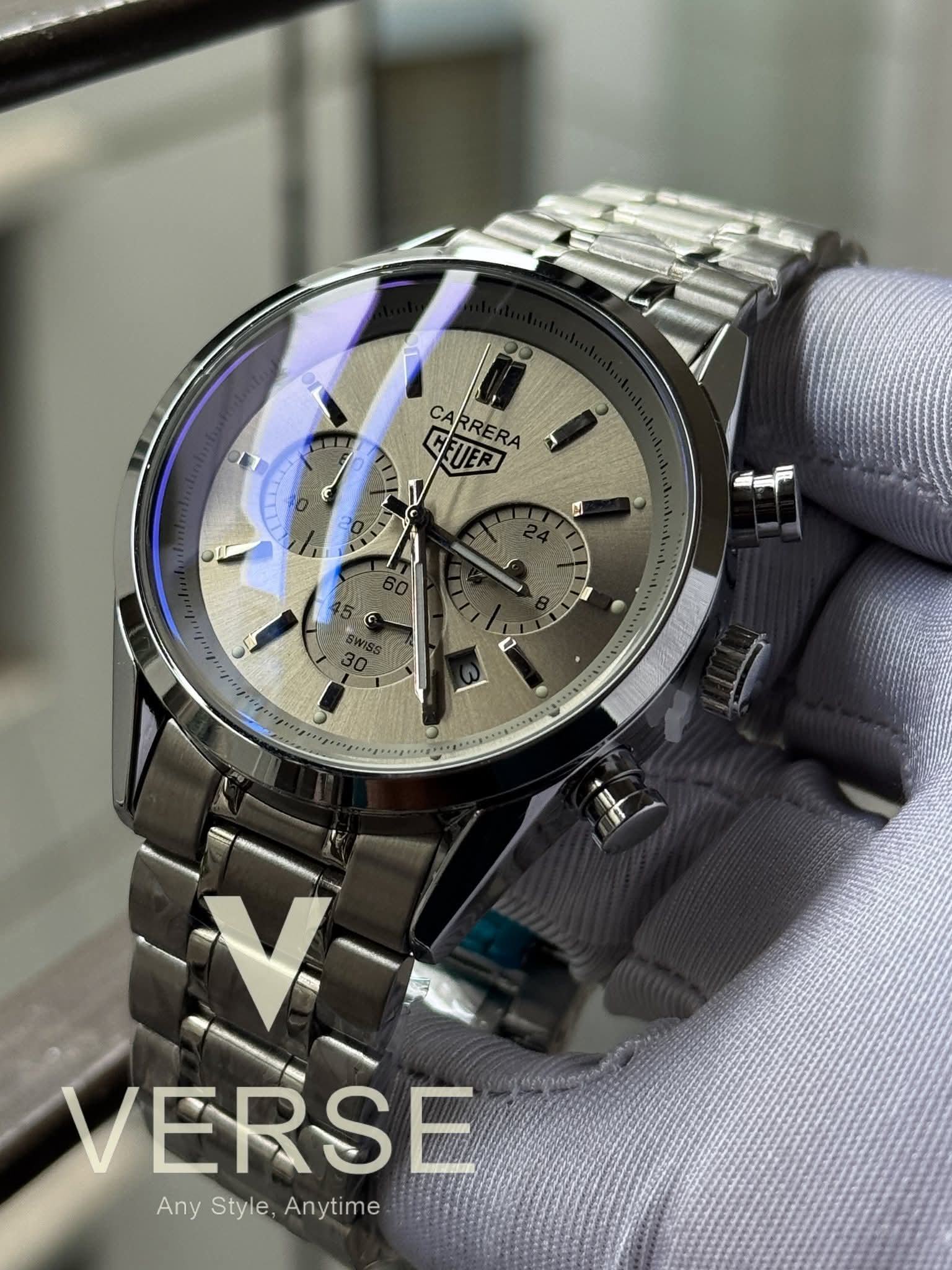 TAG Heuer Carrera Chronograph Silver Chain Grey Dial AA