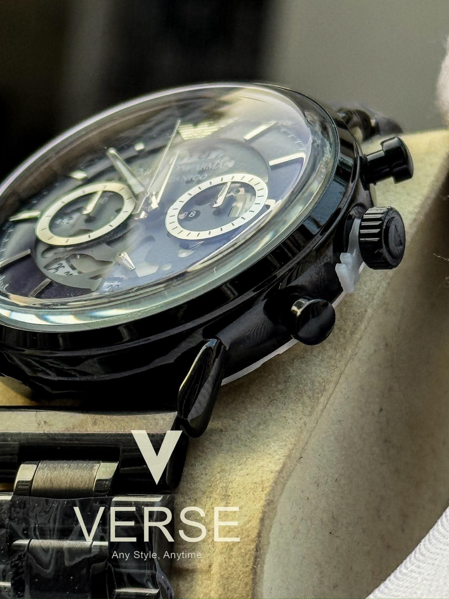 Armani Oval Meccanico Black Chain Blue Dial AA