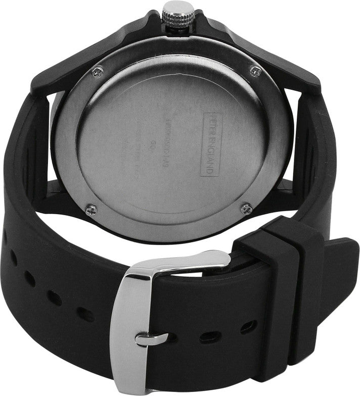 Peter England PE000050C Men’s Analog Watch  Silver-Grey Dial, Black Silicone Strap| Peter England PE000050C