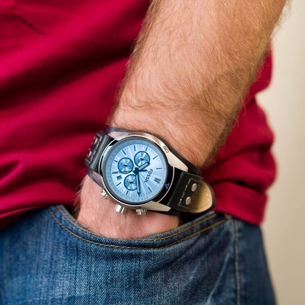 Fossil CH2564 Coachman Chronograph Blue Dial Leather Strap Men's Watch | Fossil CH2564