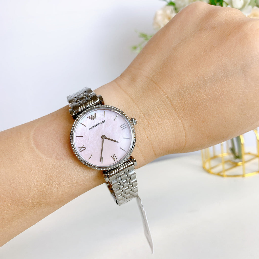 Emporio Armani AR1779 Women’s Pink Mother-of-Pearl Dial Stainless Steel Watch| Emporio Armani AR1779