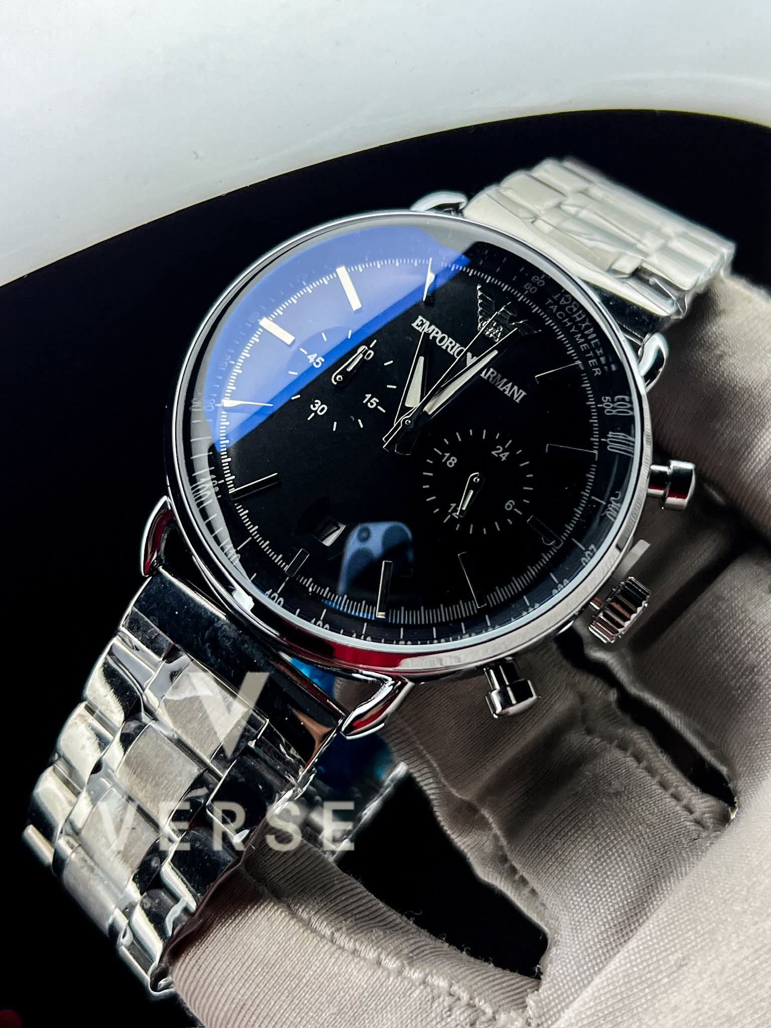 Armani Oval Silver Chain Black Dial AA