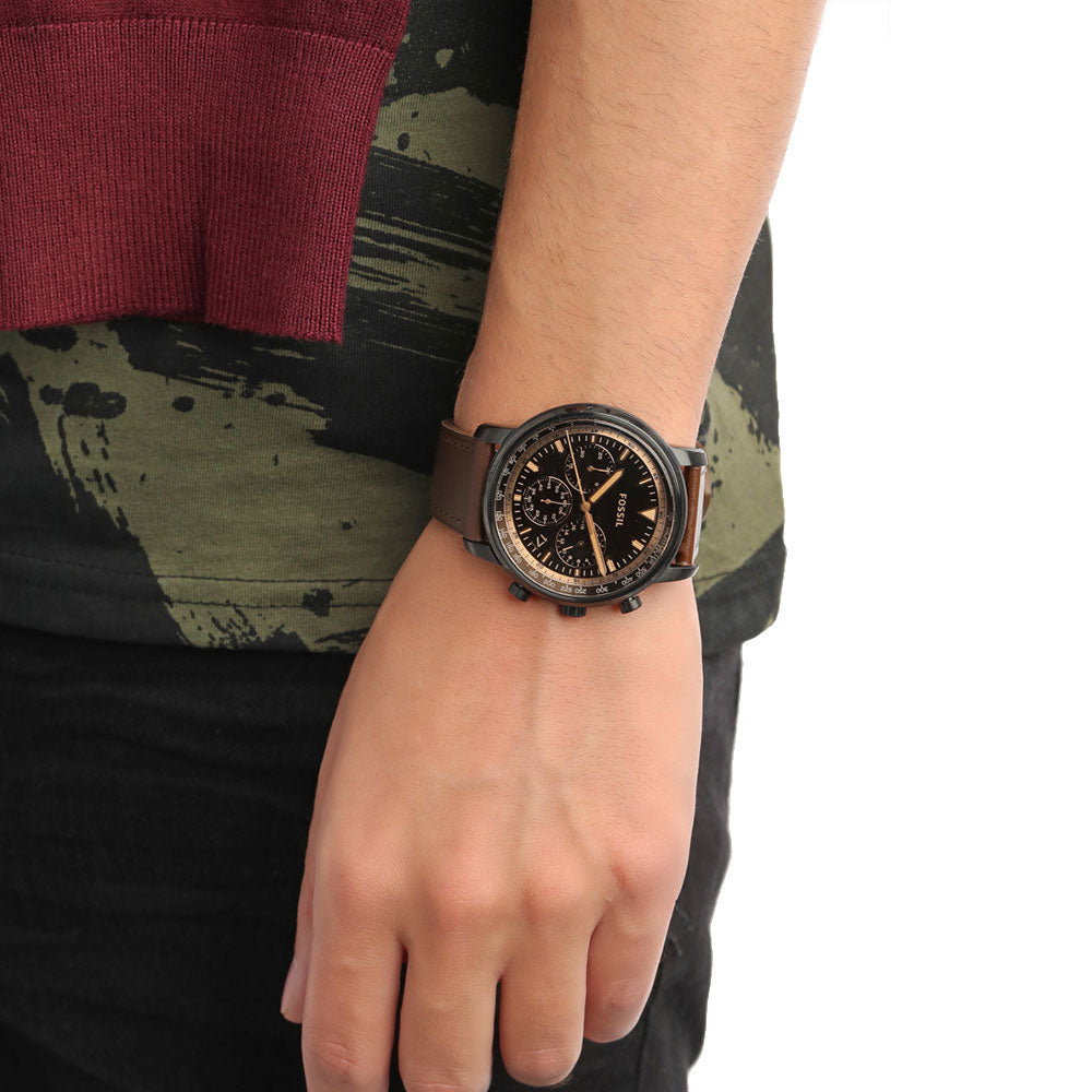 Fossil FS5529 Goodwin Chronograph Black Dial Brown Leather Men’s Watch | Fossil FS5529