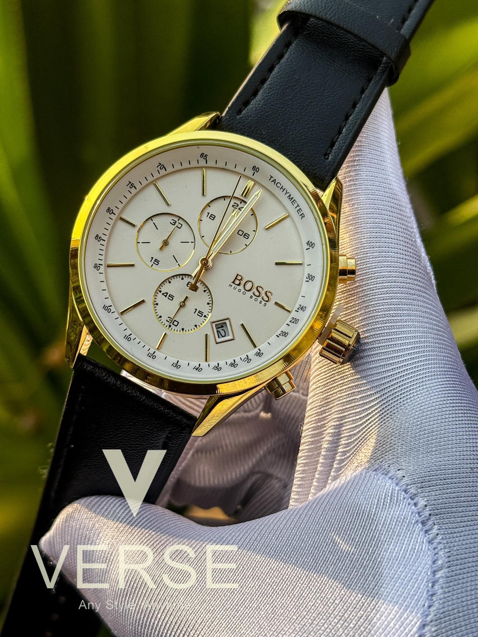 Hugo Boss Grand Prix Chronograph Black Belt Gold Case AA