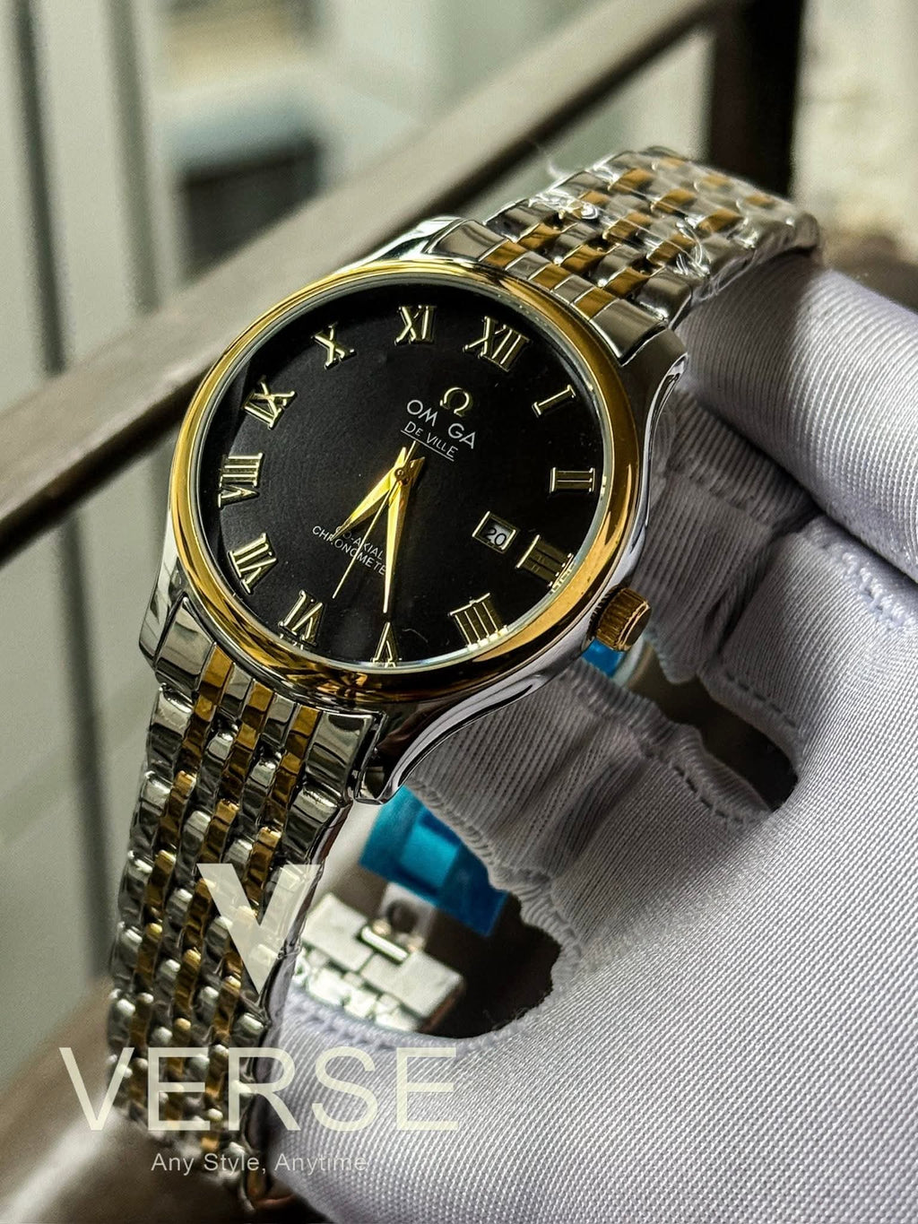Omega De Ville TwoTone Chain Black Dial Sweep AA - VERSE - 