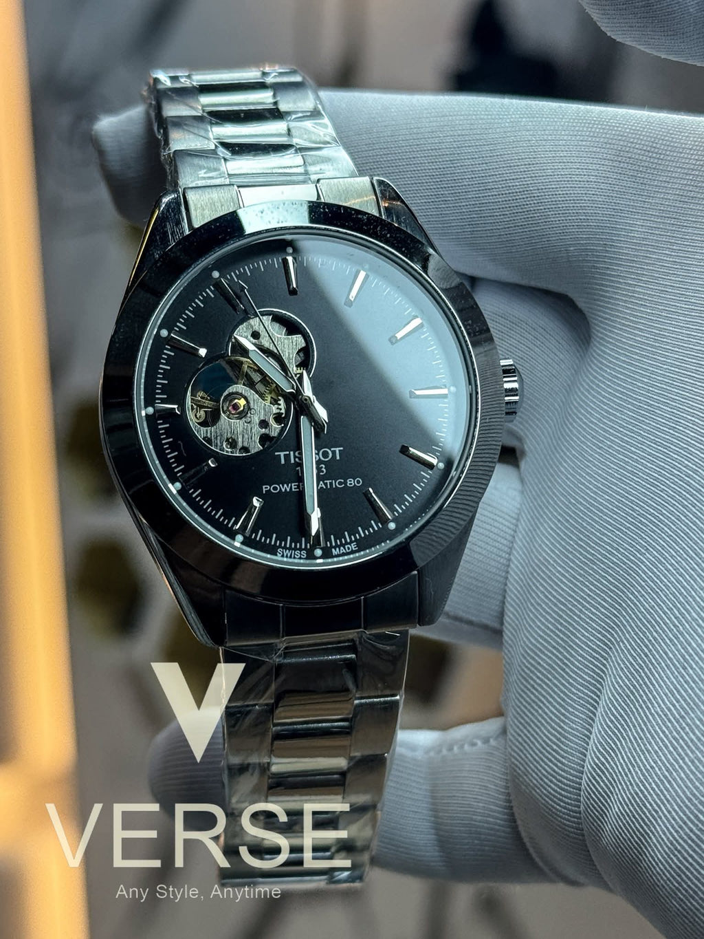 Tissot Gentleman Powermatic 80 Open Heart Automatic Sun-ray Black Dial AA