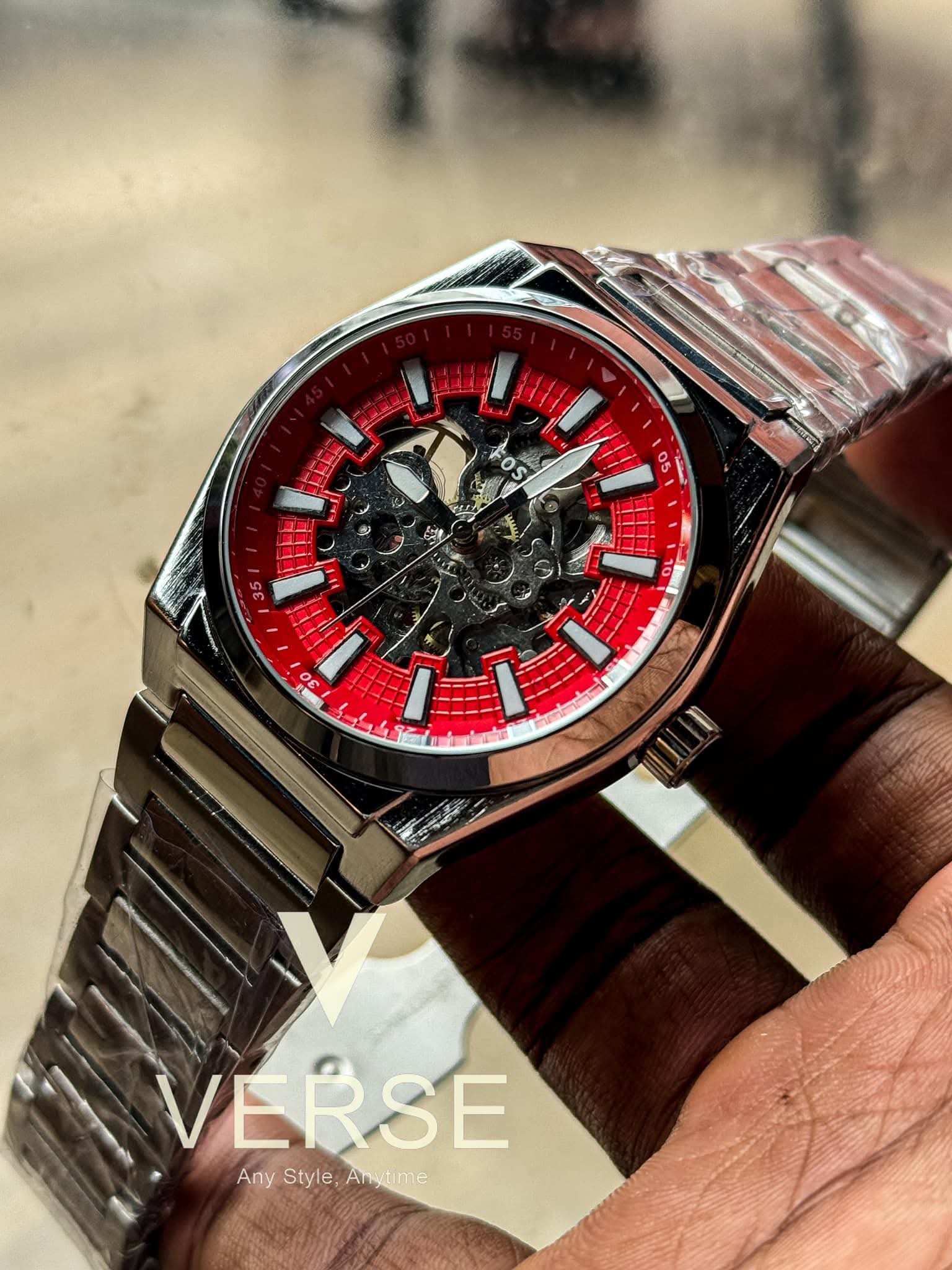 Fossil Everett Automatic Chain Red Velvet Dial AA