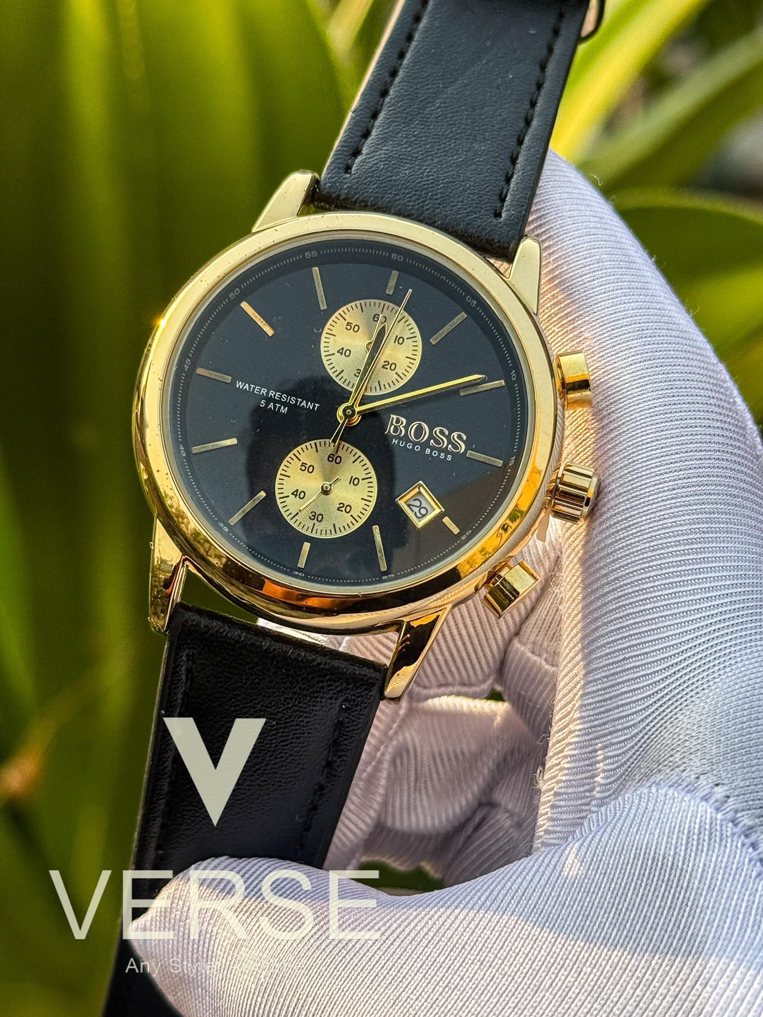 Hugo Boss Chronograph Black Belt Gold Case AA