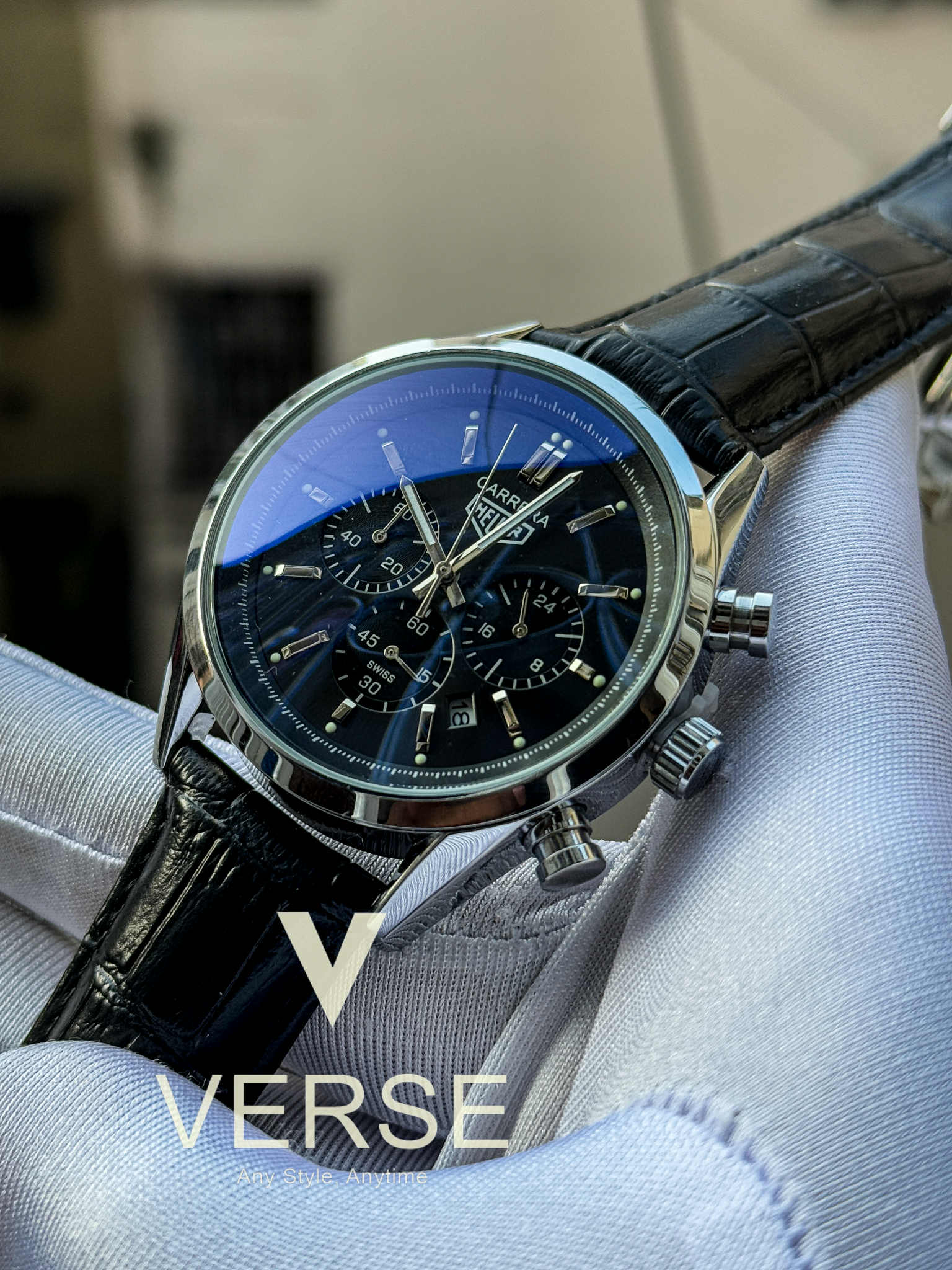 TAG Heuer Carrera Chronograph Black Belt Black Dial AA