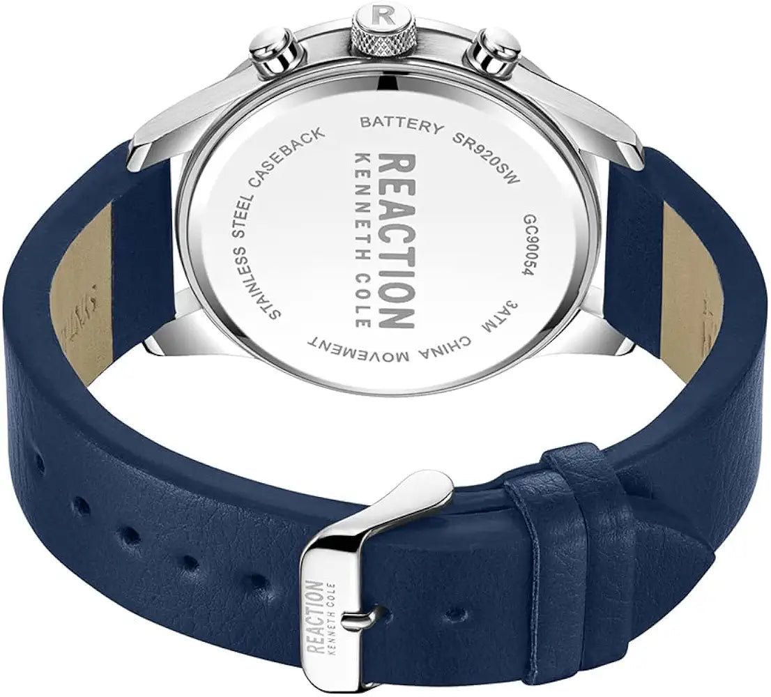 Kenneth Cole Reaction KRWGC9005401 Men’s Chronograph Watch – White Dial, Blue Synthetic Leather Strap| Kenneth Cole Reaction KRWGC9005401