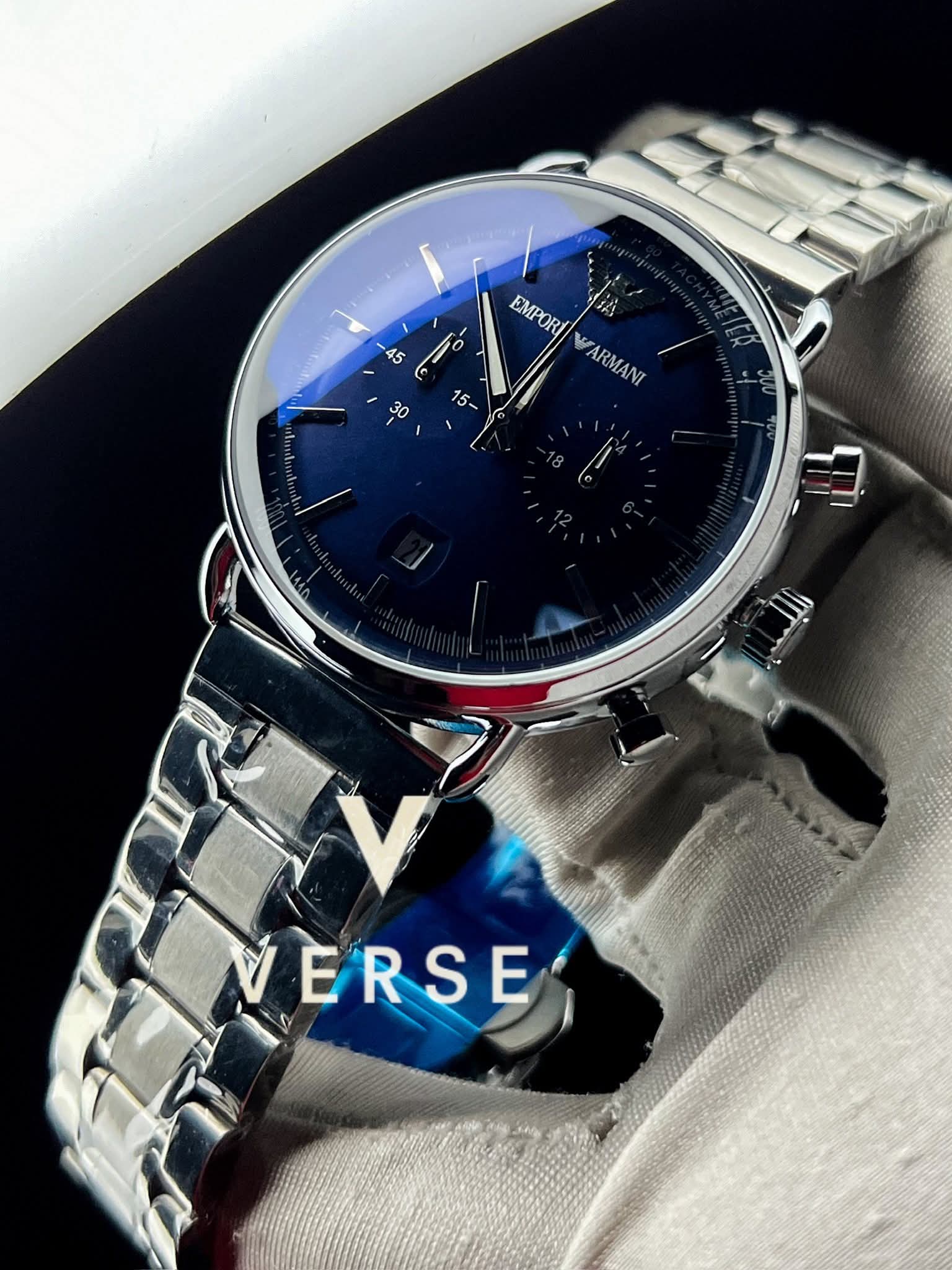 Armani Oval Silver Chain Blue Dial AA