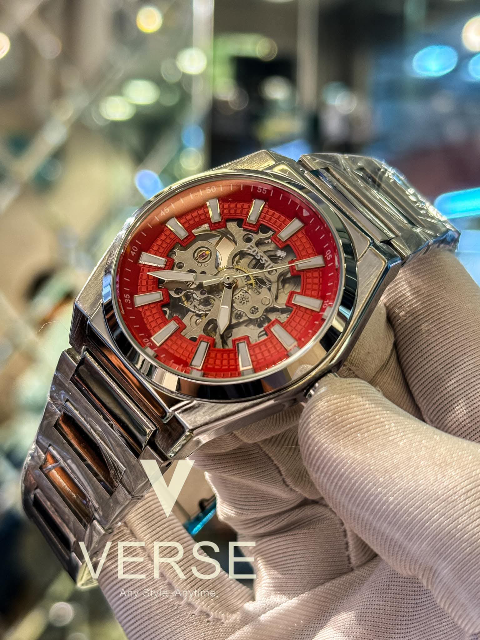 Fossil Everett Automatic Chain Red Velvet Dial AA