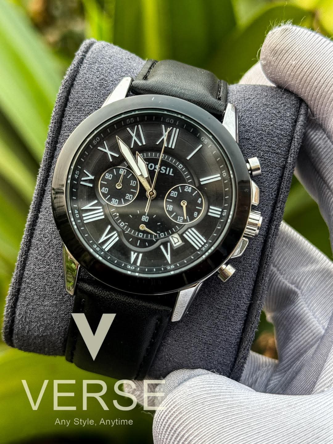 Fossil Grant Chronograph Black Belt Black Bezel AA