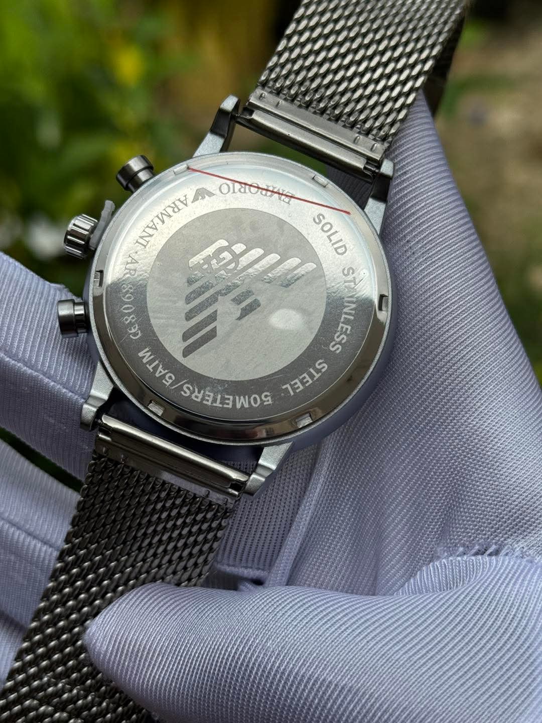 Armani Luigi Chronograph Mesh Chain Camouflage Dial AA