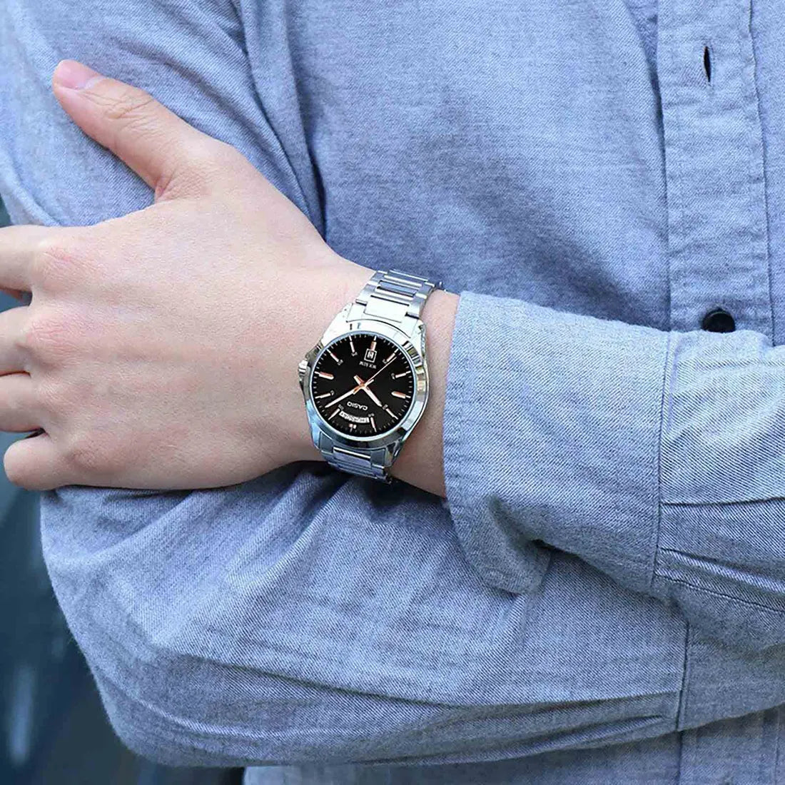 Casio MTP-1370D-1A2VDF Men’s Silver Stainless Steel Watch with Black Dial| Casio MTP-1370D-1A2VDF