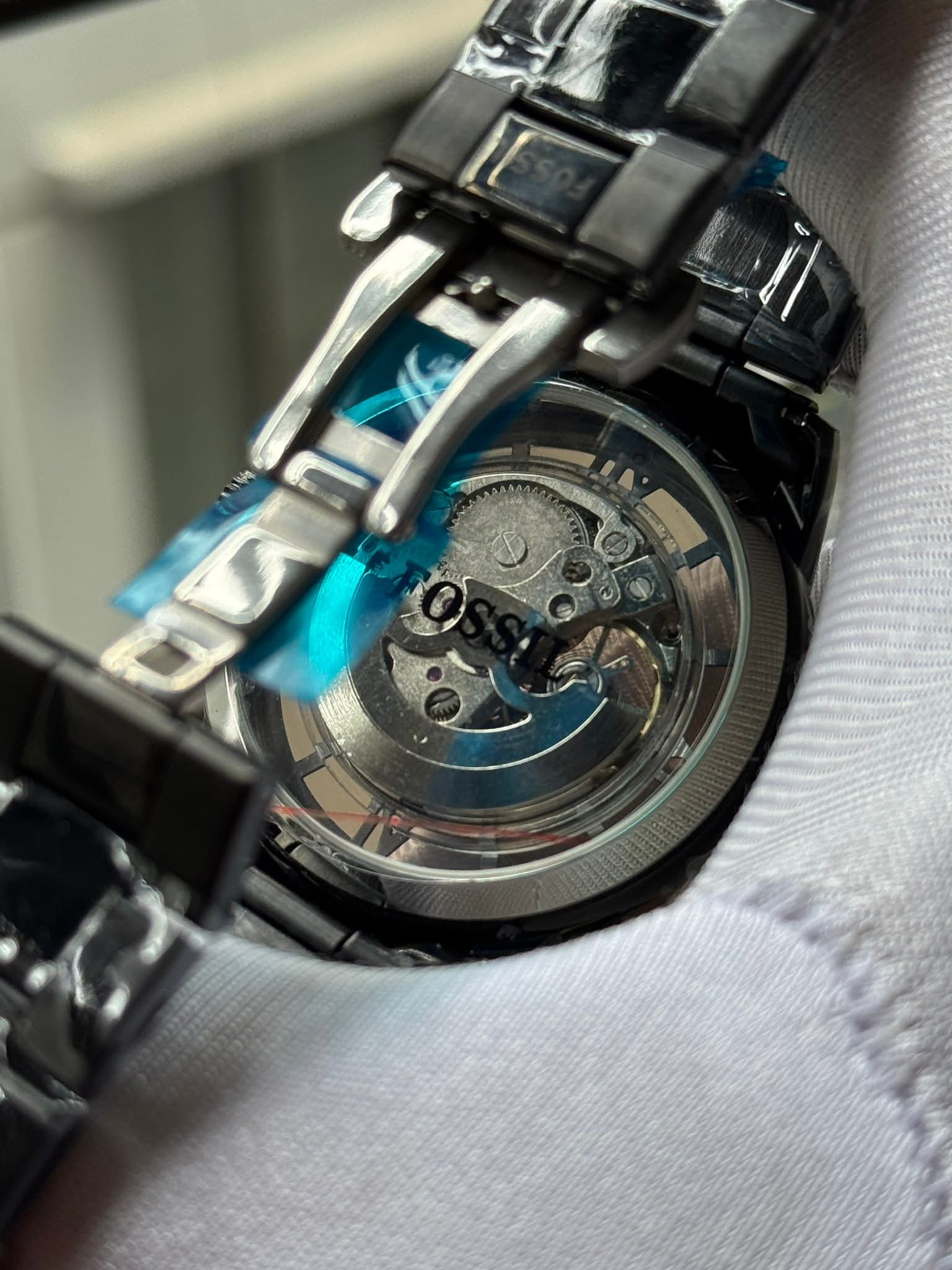 Fossil Automatic Skeleton Black Chain Brown Glass AA