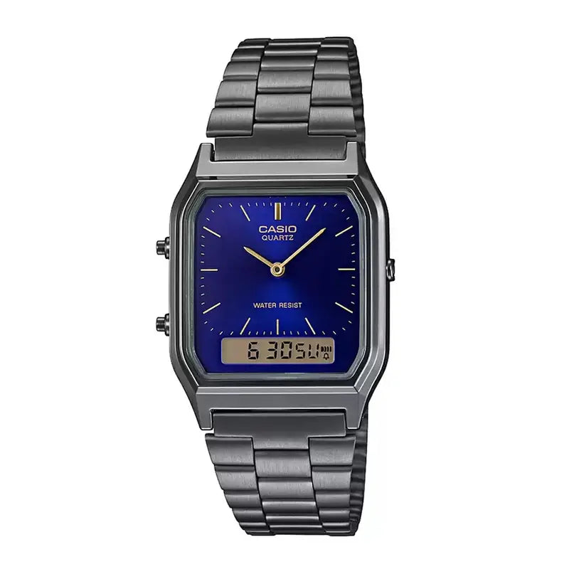 Casio Vintage AQ-230GG-2ADF Analog-Digital Blue Dial Gunmetal Band Unisex Watch | Casio AQ-230GG-2ADF