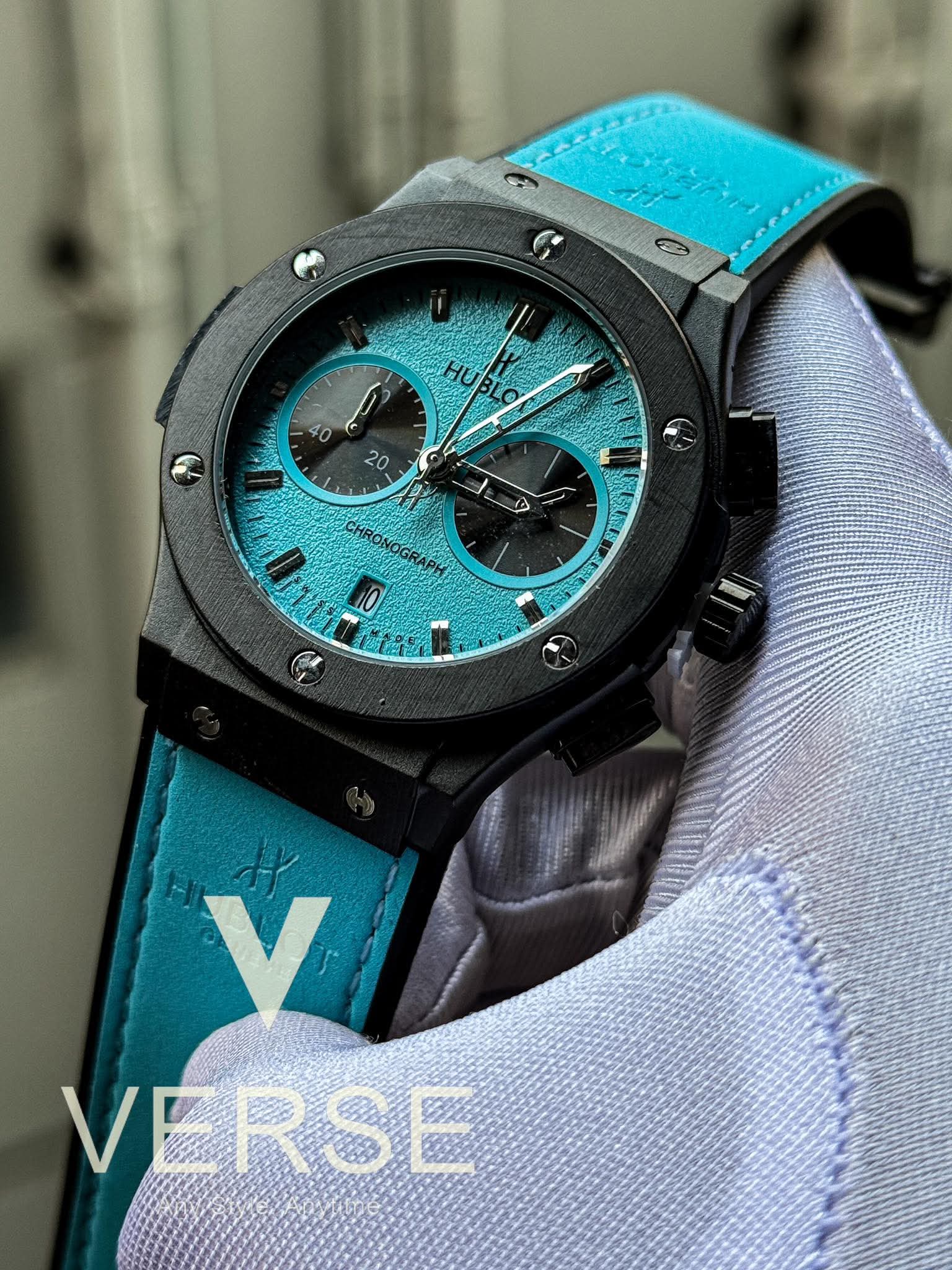 Hublot Classic Fusion Chronograph Tiffany Belt Black Case AA