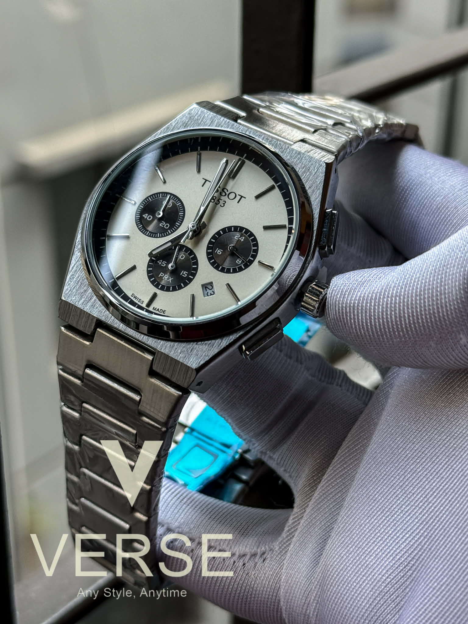 Tissot PRX Chronograph Silver Chain Panda Dial AA