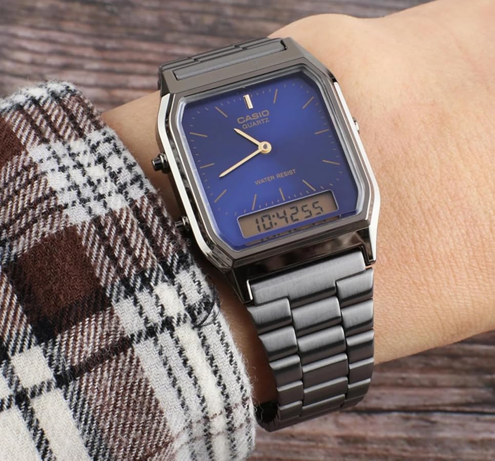Casio Vintage AQ-230GG-2ADF Analog-Digital Blue Dial Gunmetal Band Unisex Watch | Casio AQ-230GG-2ADF
