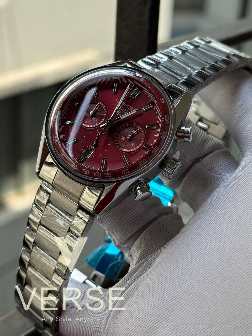TAG Heuer Carrera Sweep Chronograph Crimson Red Dial AA