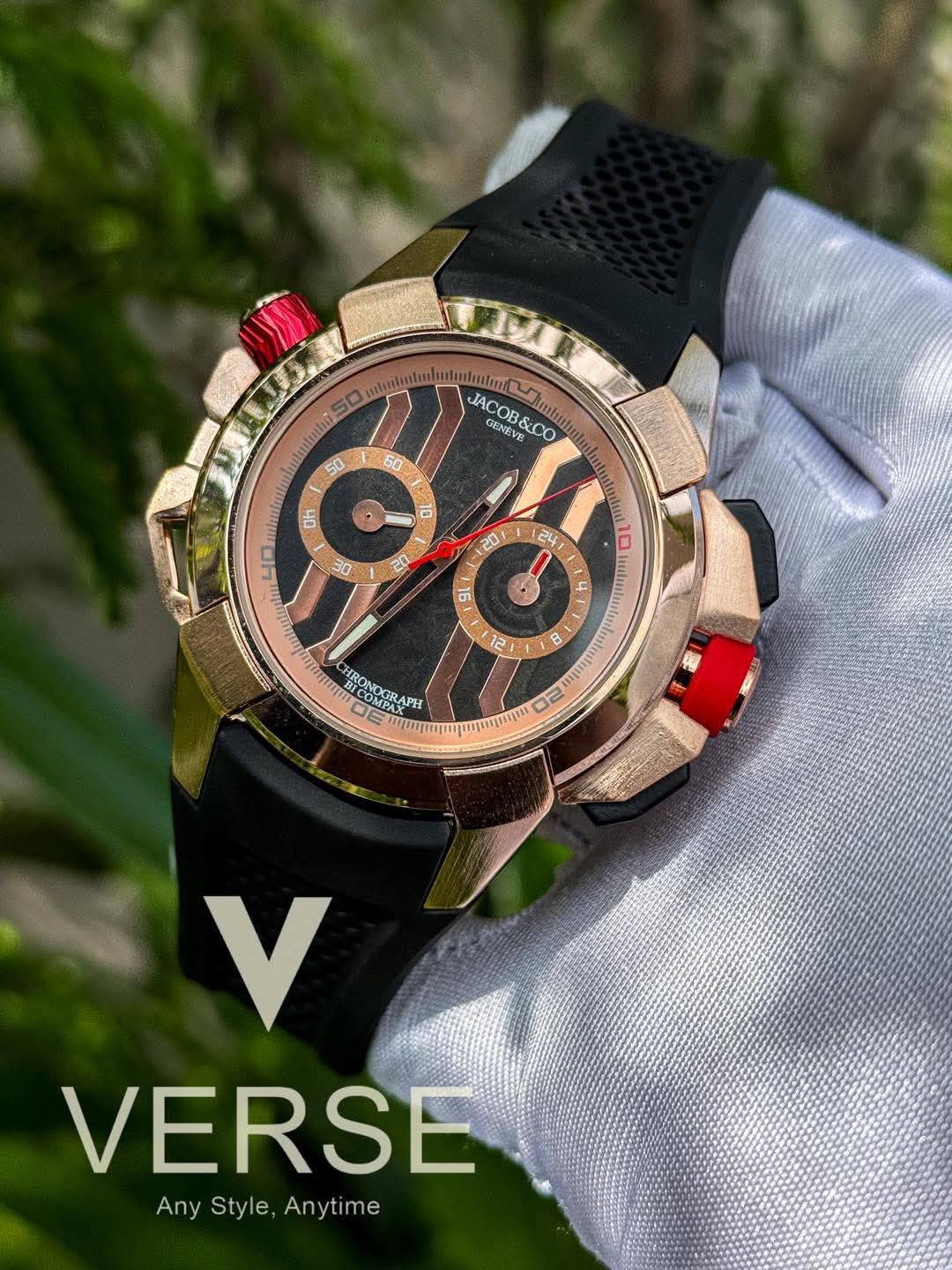 JACOB & CO EPICxCHRONO Black Belt Rose Gold Case AA