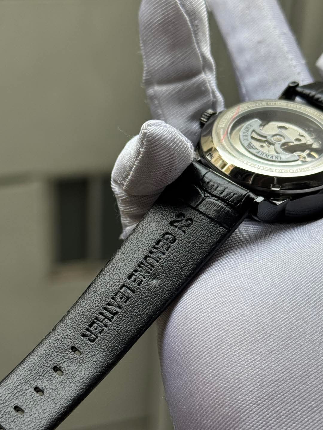 Armani Automatic Oval Black Belt Silver Case Black-Silver Dial AA