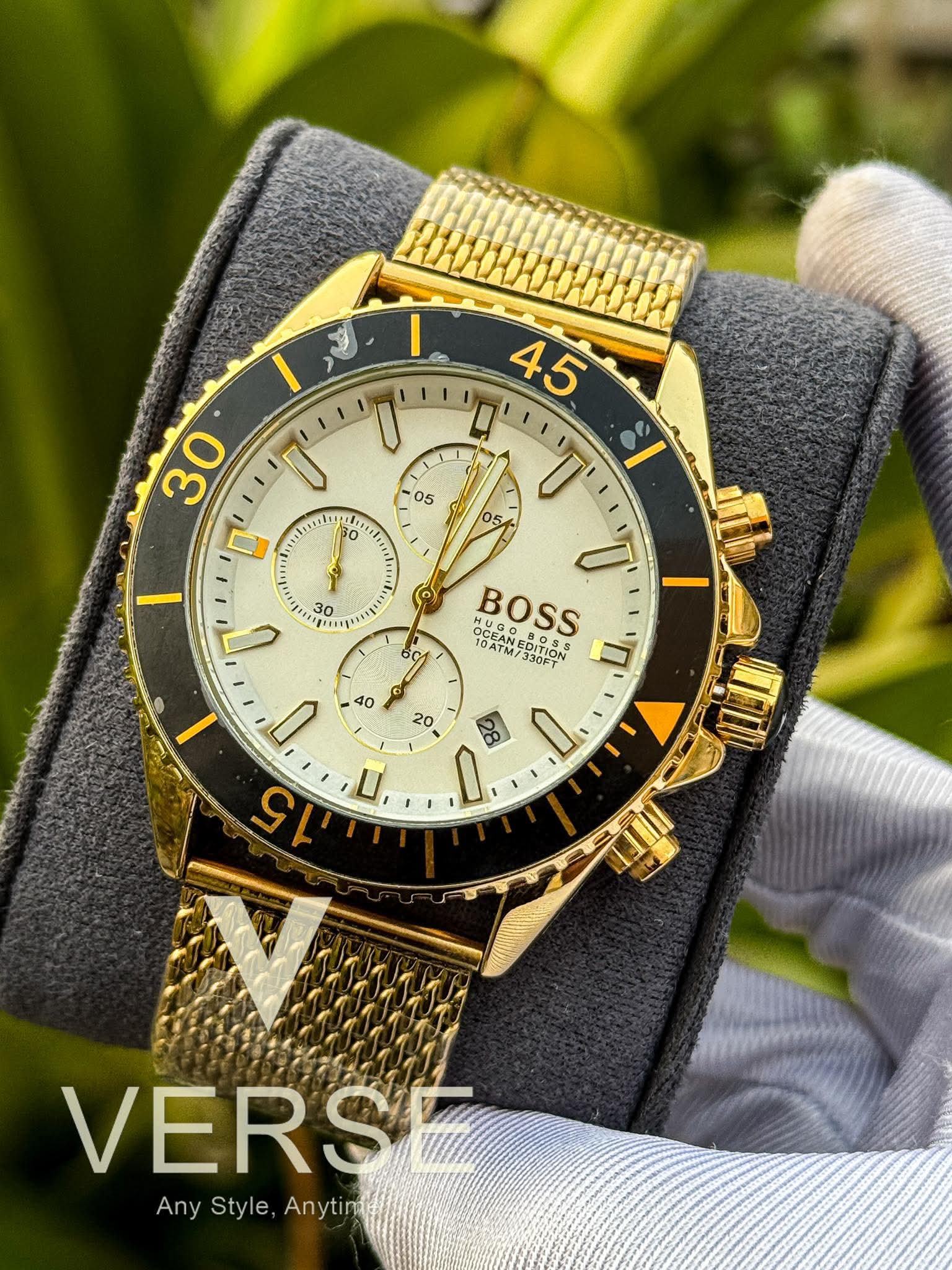 Hugo Boss Ocean Edition Chronograph Golden Mesh Chain White Dial AA