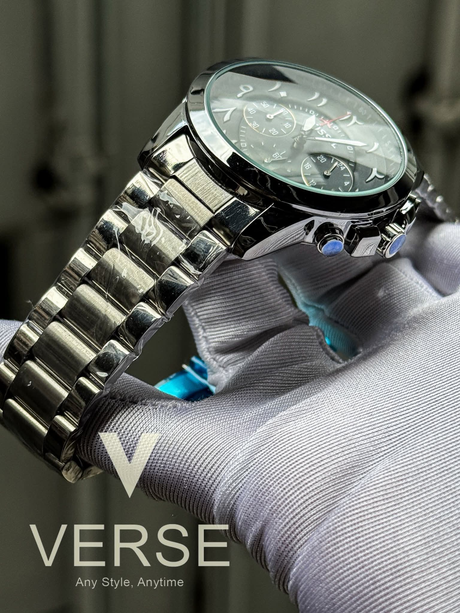 Fossil Grant Chronograph Arabic Dial Silver Chain AA