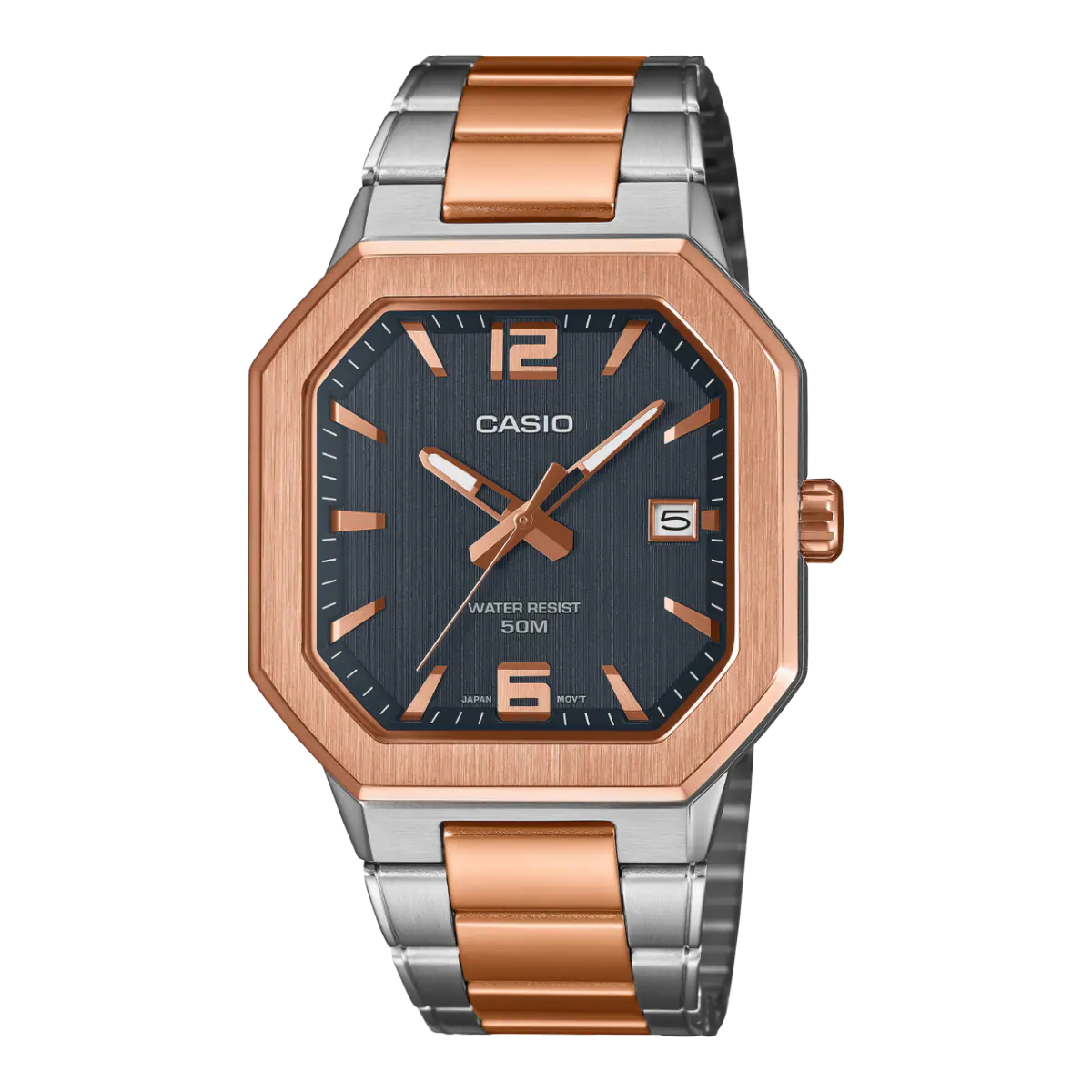 Casio MTP-B195RG-2AV Octagonal Sport Blue Dial Men's Rose Gold Tone Stainless Steel Watch | Casio MTP-B195RG-2AV