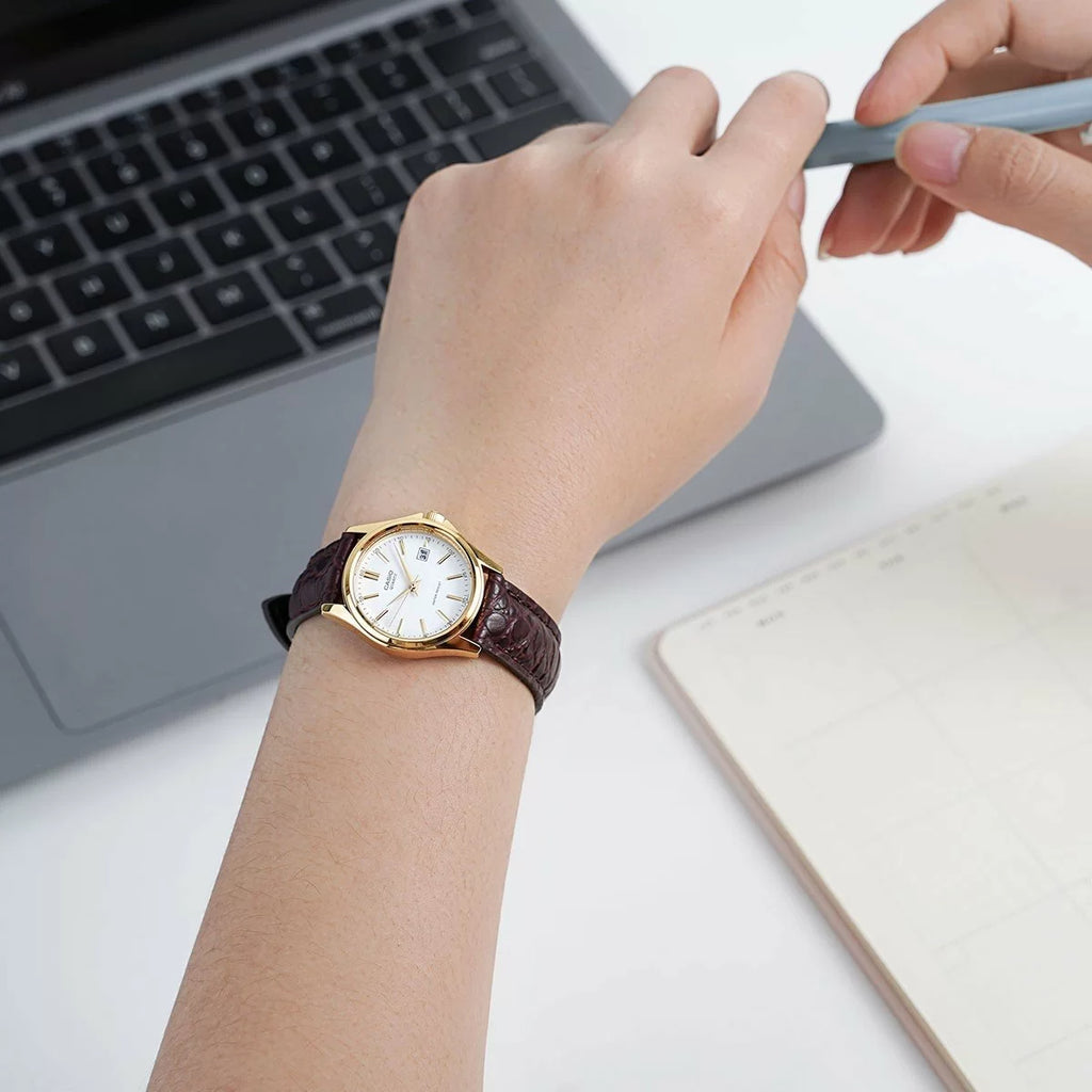 Casio LTP-1183Q-7ADF White Dial Women's Gold Tone Leather Watch | Casio LTP-1183Q-7ADF