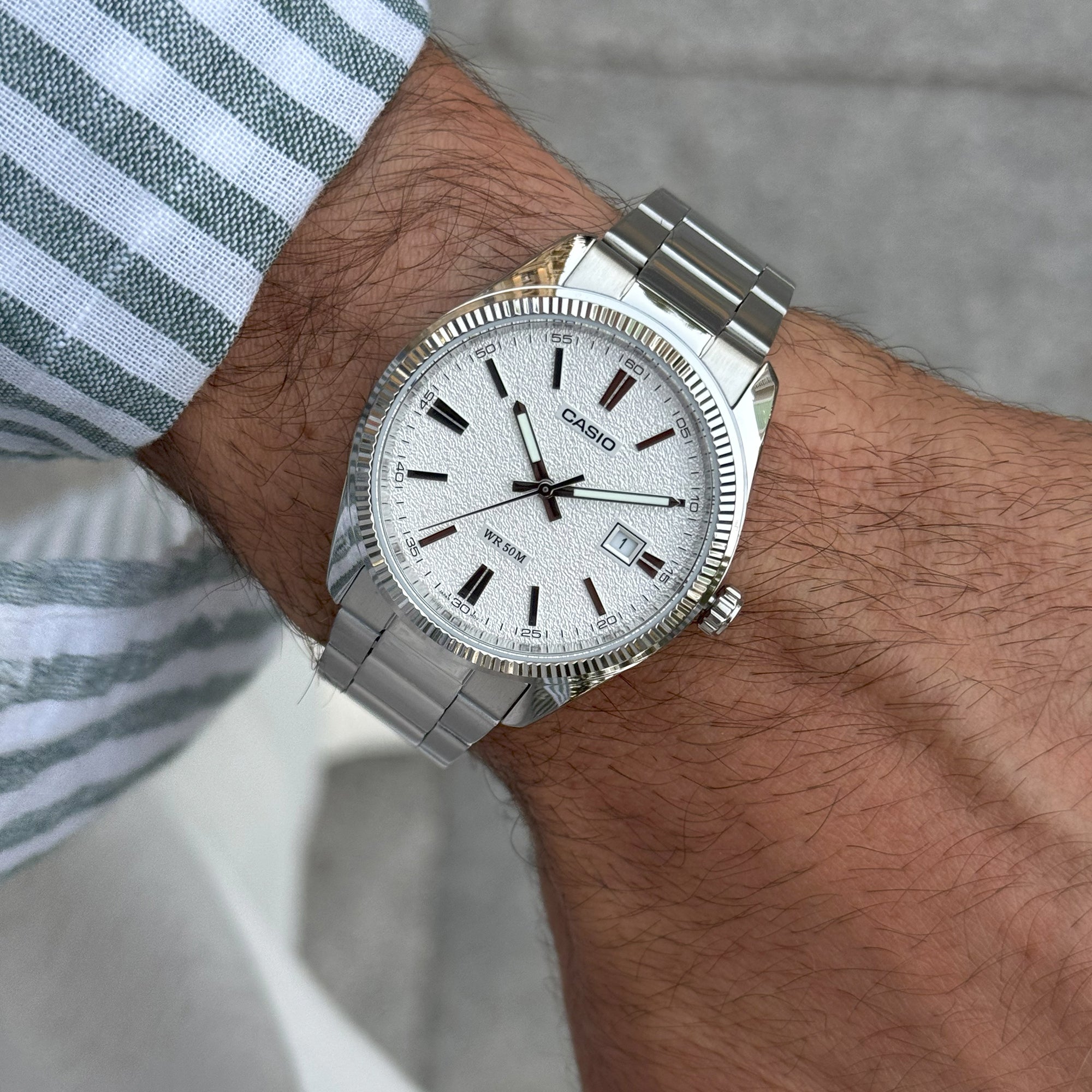 Casio MTP-1302DA-7AVDF Men’s Silver Stainless Steel Watch with Matte White Dial| Casio MTP-1302DA-7AVDF