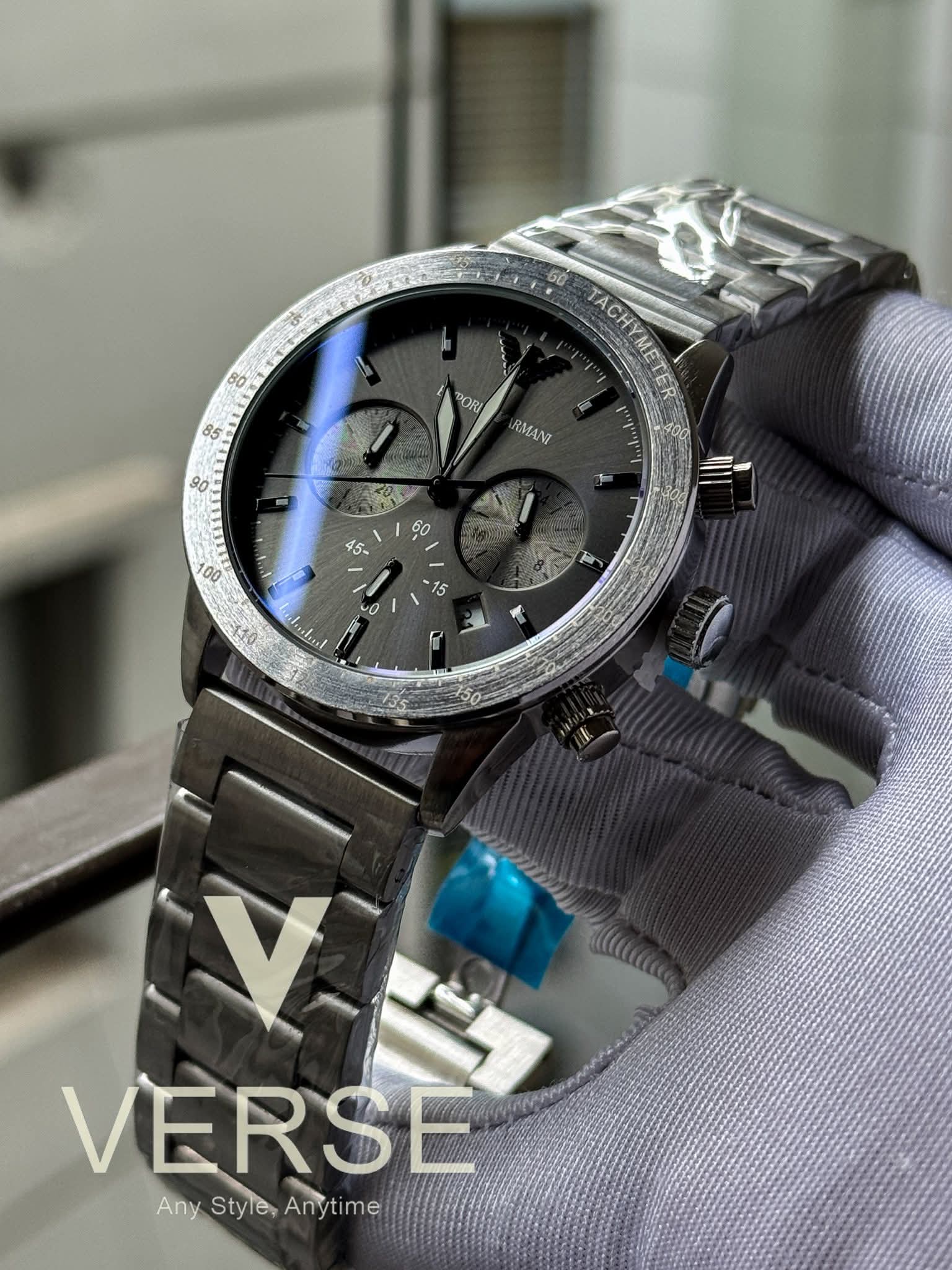 Armani Matte Silver Chain Grey Dial AA