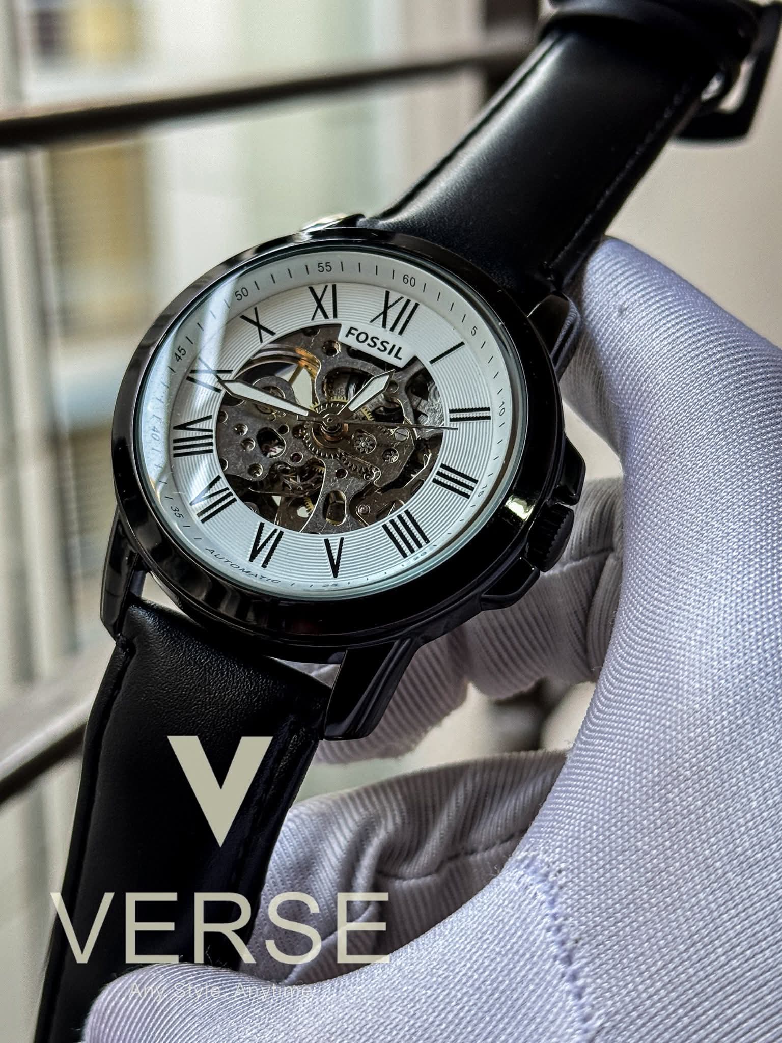 Fossil Grant Automatic Black Belt-Case White Dial AA