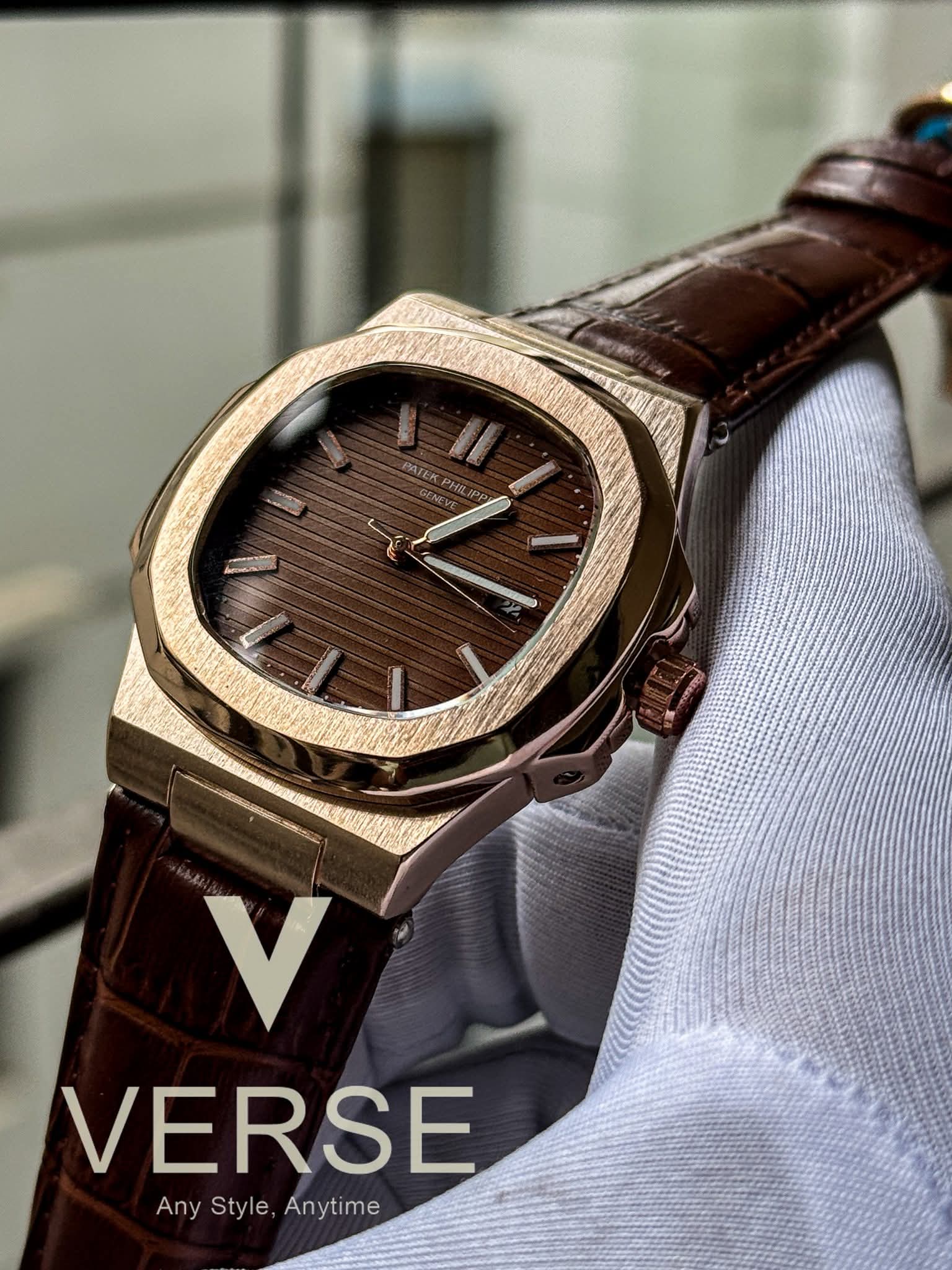 Patek Philippe Nautilus Brown Belt Rose Gold Case Brown Dial Quartz AA
