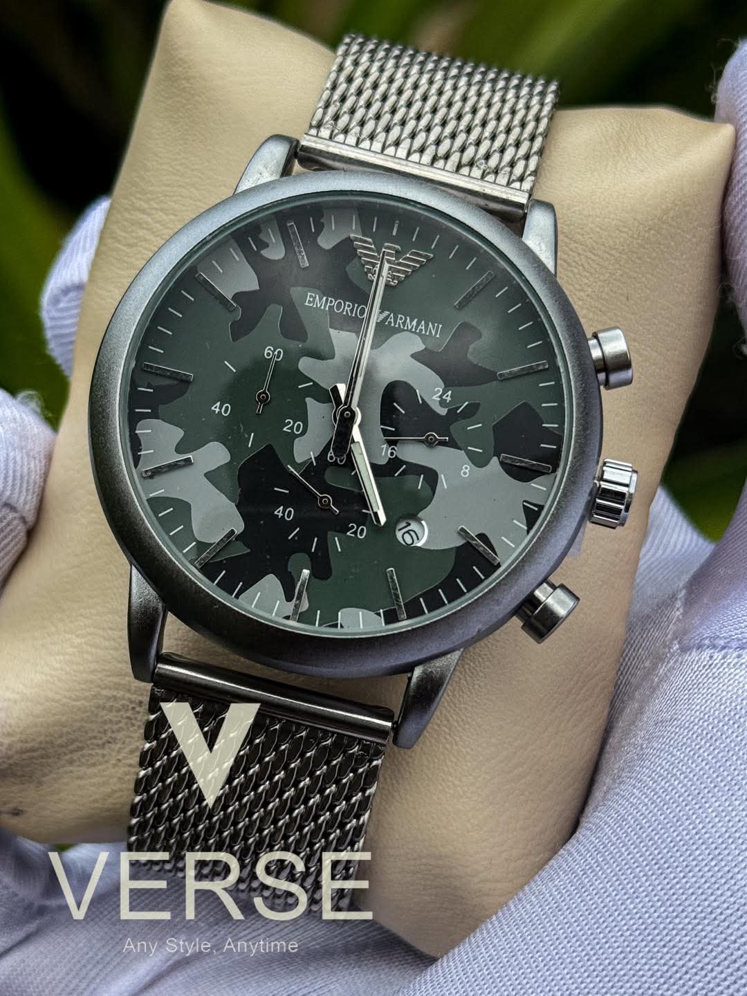 Armani Luigi Chronograph Mesh Chain Camouflage Dial AA