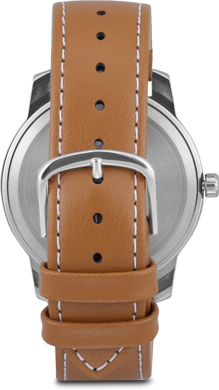 Peter England PE000006A Men’s Analog Watch White & Silver Dial, Tan Leather Strap| Peter England PE000006A