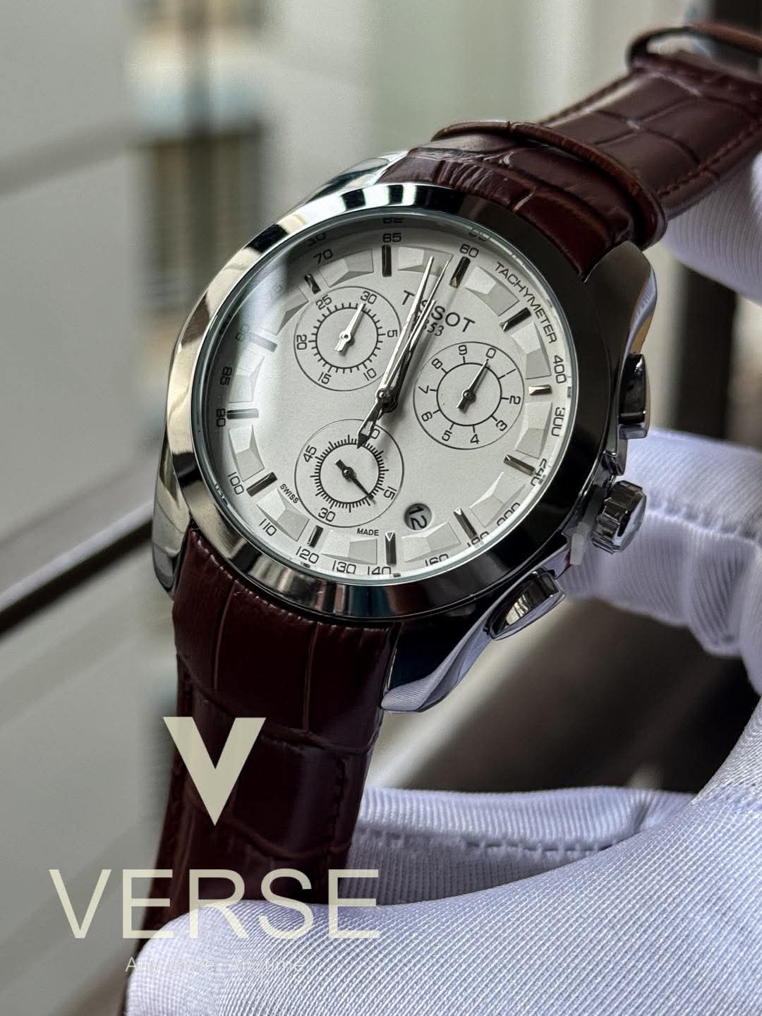 Tissot Couturier Chronograph Brown Belt White Dial AA