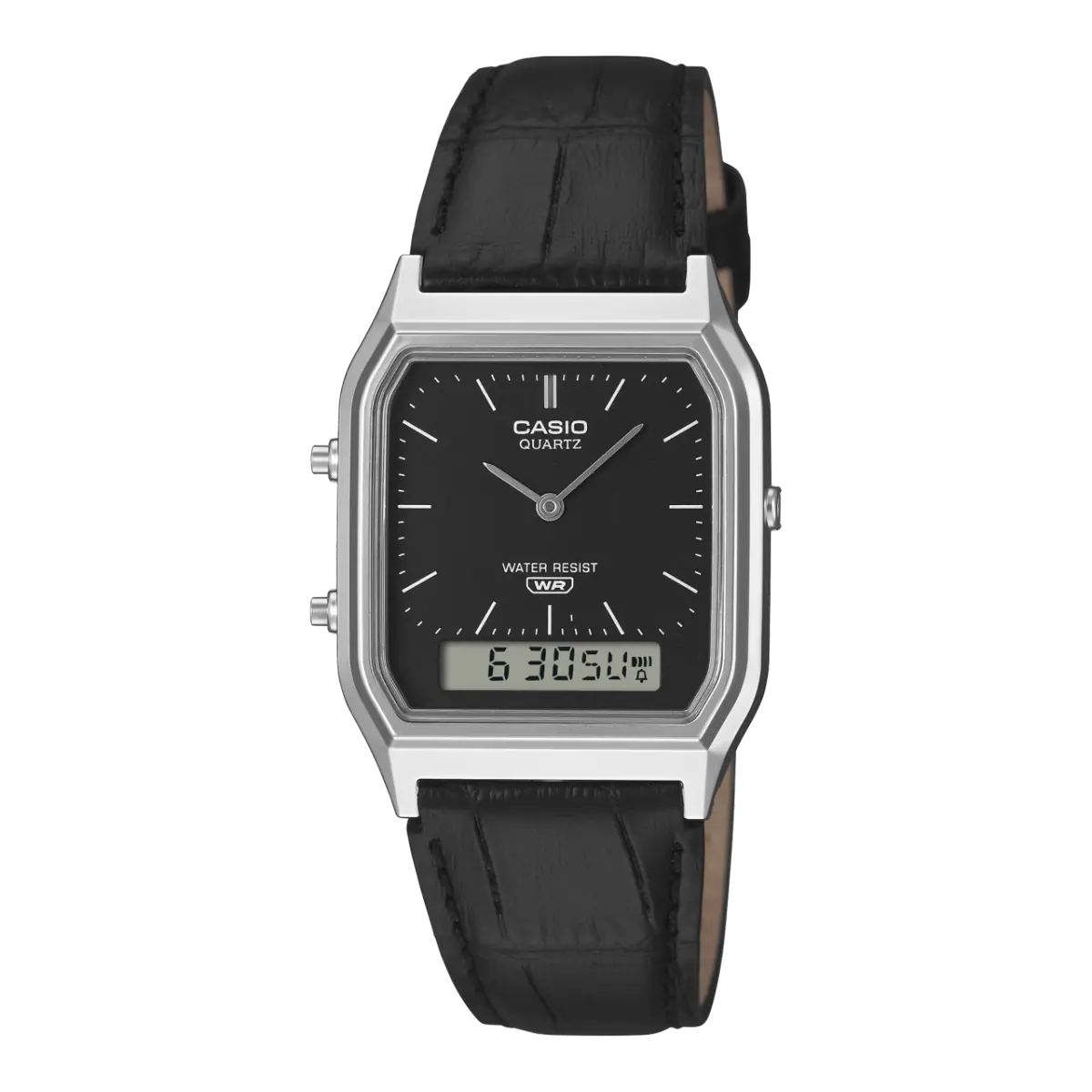 Casio AQ-230EL-1A Analog-Digital Black Dial Leather Band Unisex Watch | Casio AQ-230EL-1A