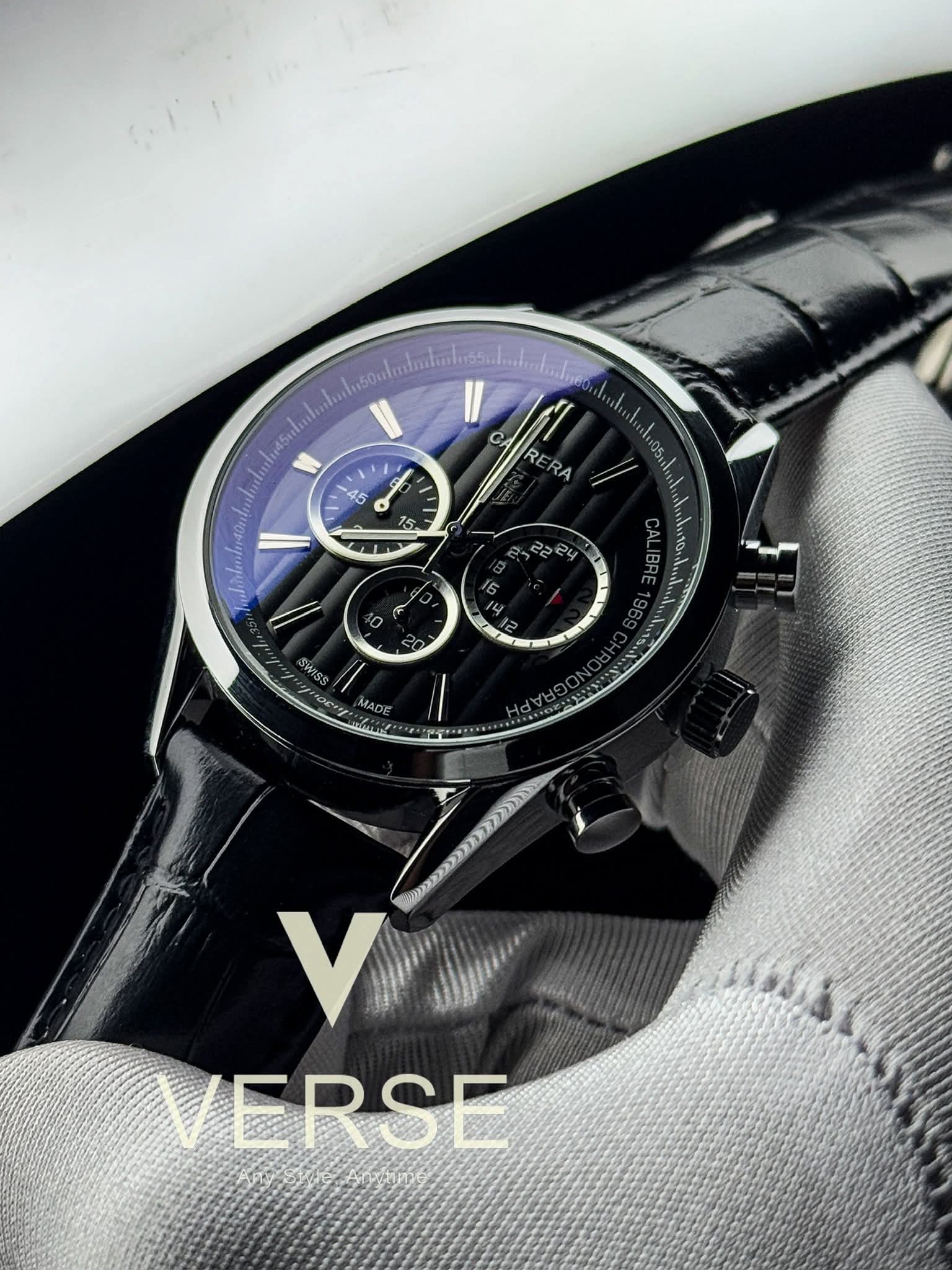 TAG Heuer Carrera 1969 Chronograph Black Belt Black Dial AA