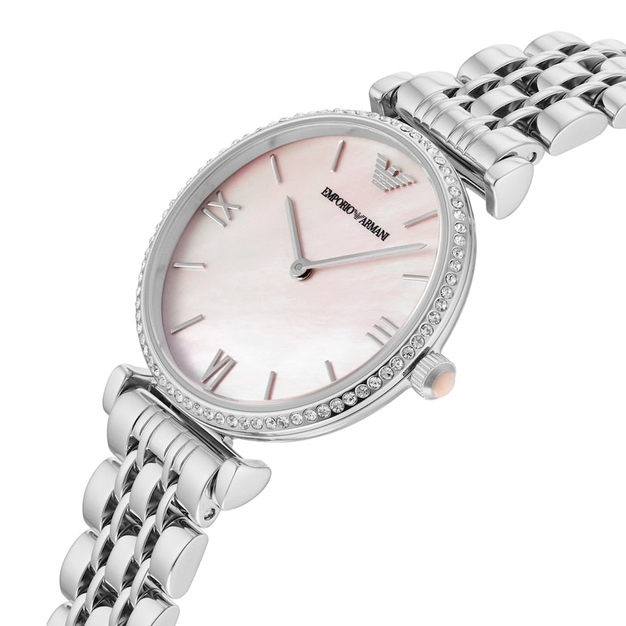 Emporio Armani AR1779 Women’s Pink Mother-of-Pearl Dial Stainless Steel Watch| Emporio Armani AR1779