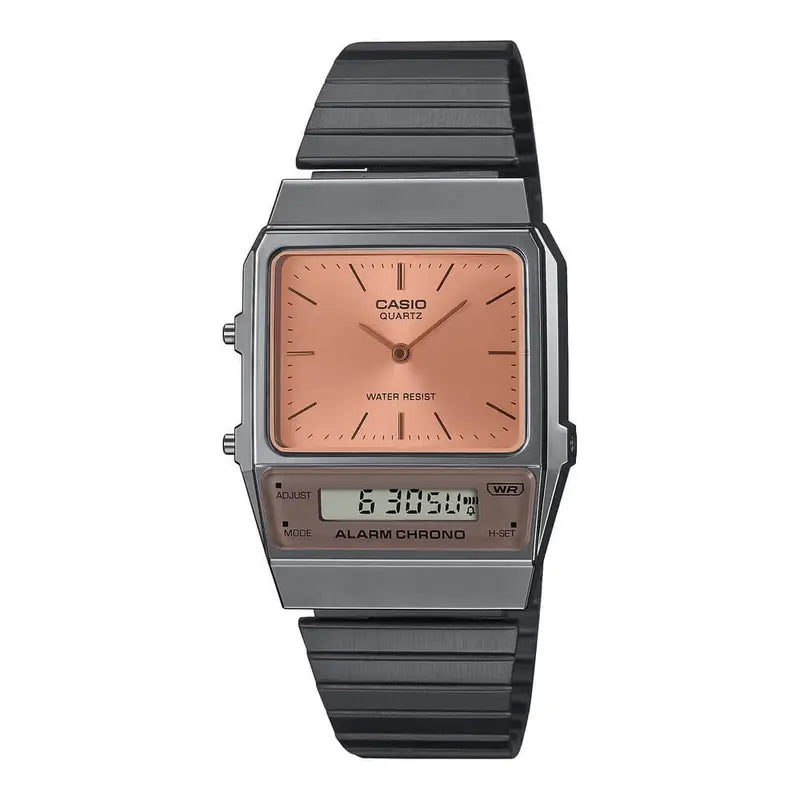 Casio Vintage AQ-800ECGG-4ADF Analog-Digital Salmon Dial Gunmetal Band Unisex Watch | Casio AQ-800ECGG-4ADF