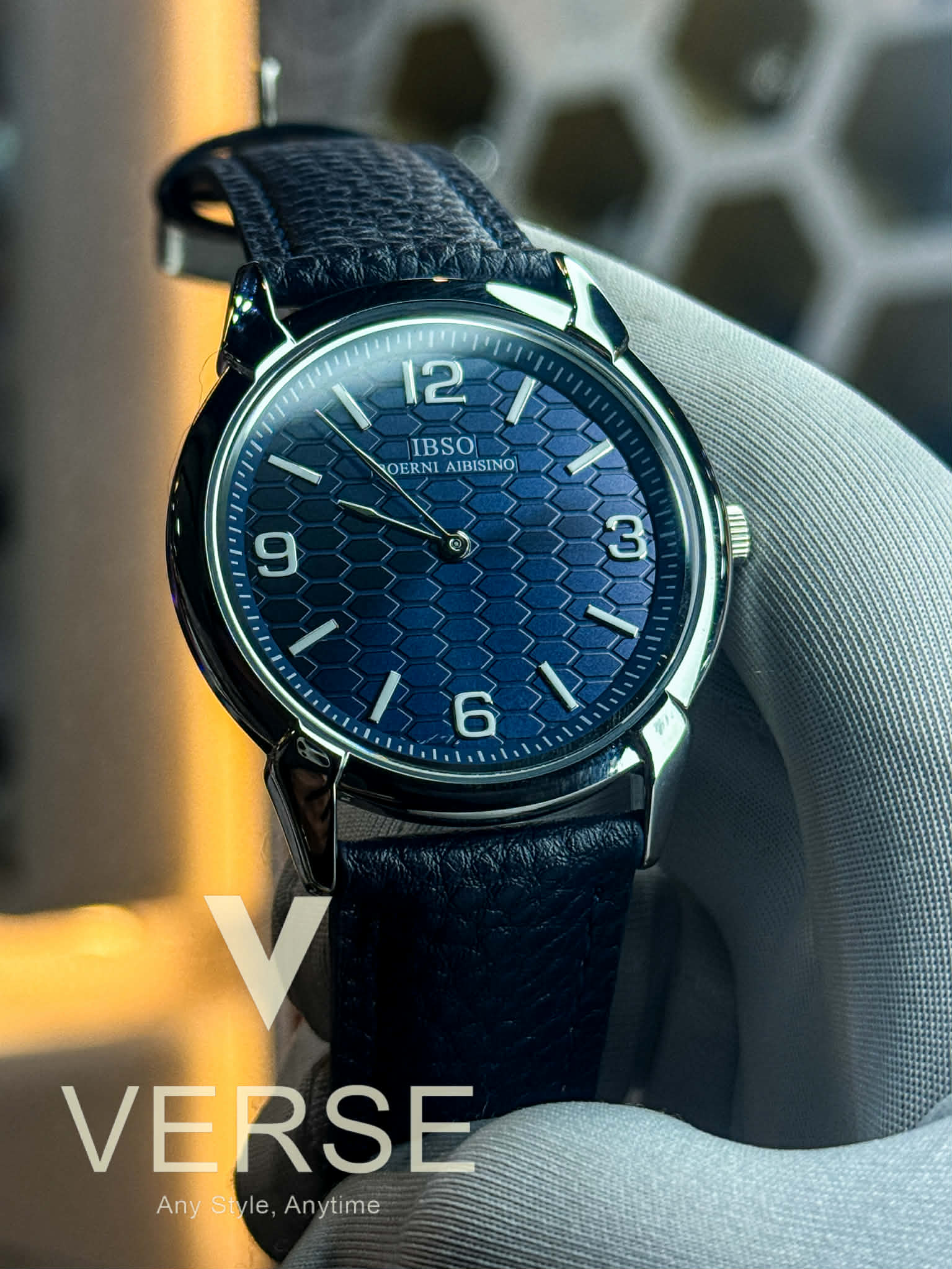 IBSO Boerni Aibisino B2366G Men’s Quartz Watch – Blue Belt Honeycomb Blue Dial